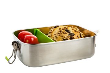 Centi Lunchbox Brotdose aus Edelstahl, Brotdose mit Fächern und Verschluss, Edelstahl, (Spar Set, 2-tlg., 14T x 20B x 6H cm 1 Liter), Brotdose für Erwachsene und Kinder, Brotzeitbox, Brotbüchse