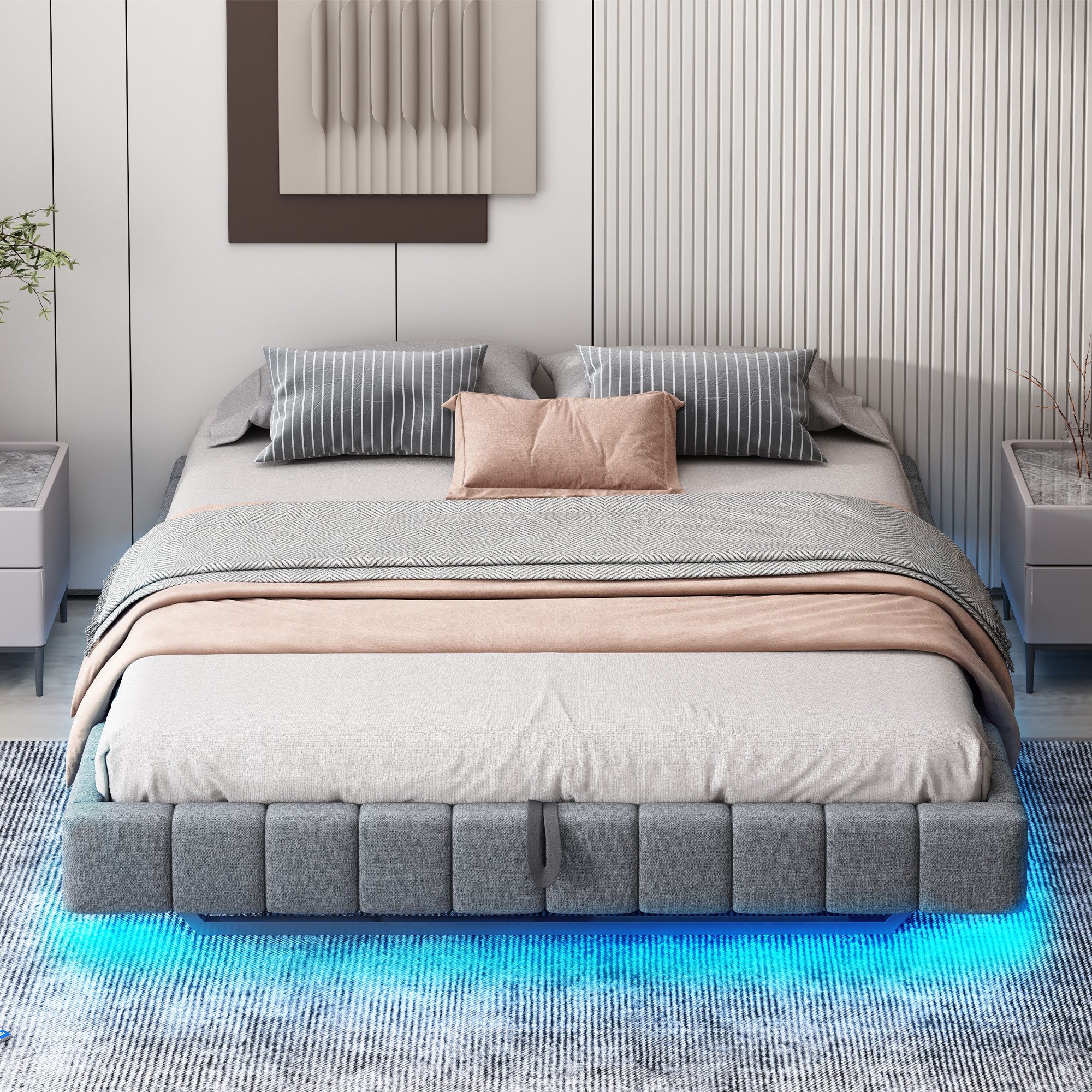 Merax Polsterbett schwebendes Design mit LED-Lichtleiste (1-tlg., Hydraulis günstig online kaufen