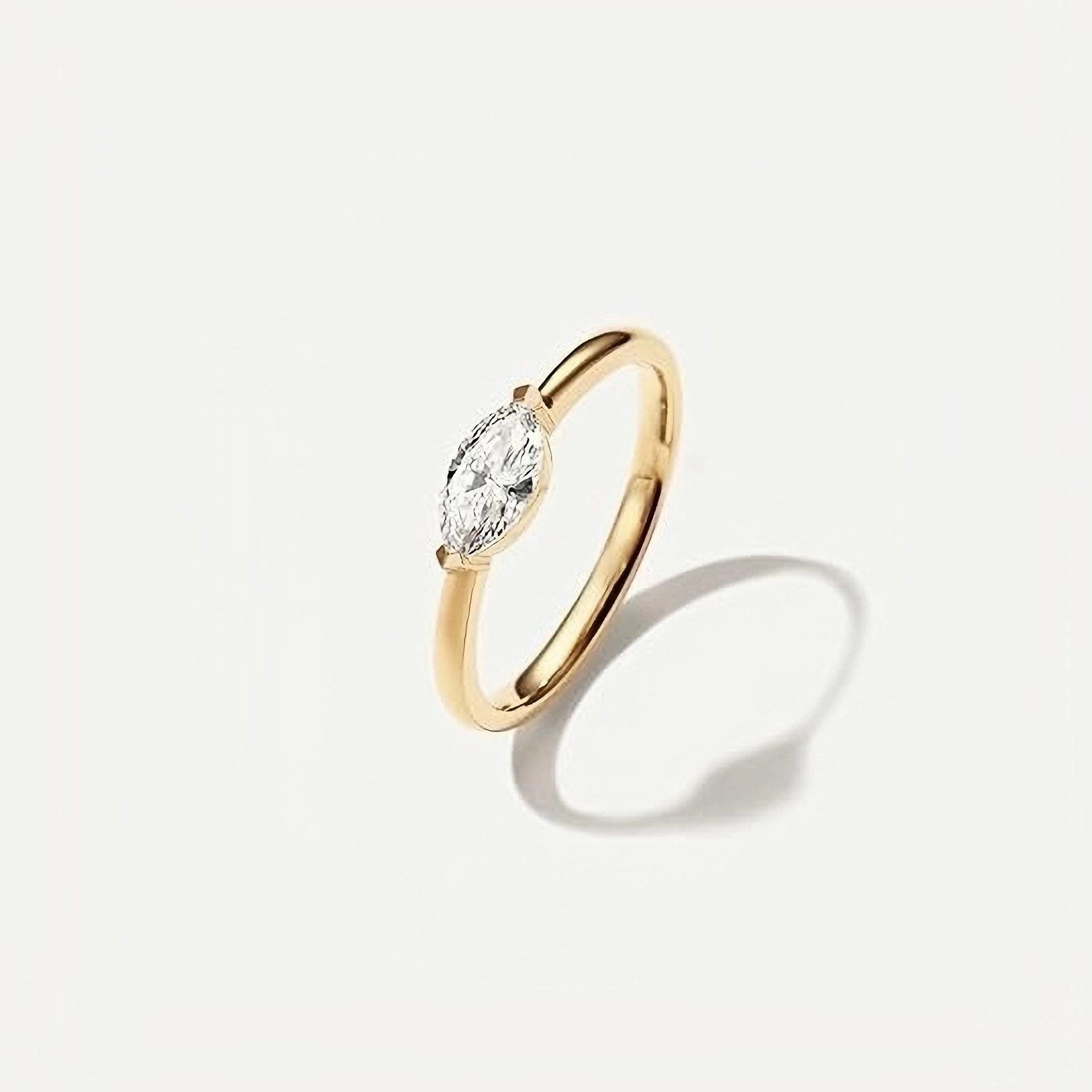 Jumpeak Diamantring 585 Gold, 1 Karat, Marquise-Schliff, im Labor gezüchteter Diamant, Modischer Damenring mit IGI, ideal für Geburtstage oder Jubiläen