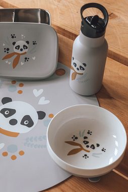 kikadu Kinderschüssel Schale Panda Silber Grau, Porzellan und Silikon, BPA-frei, (1-tlg), aus Weichporzellan mit Saugmatte