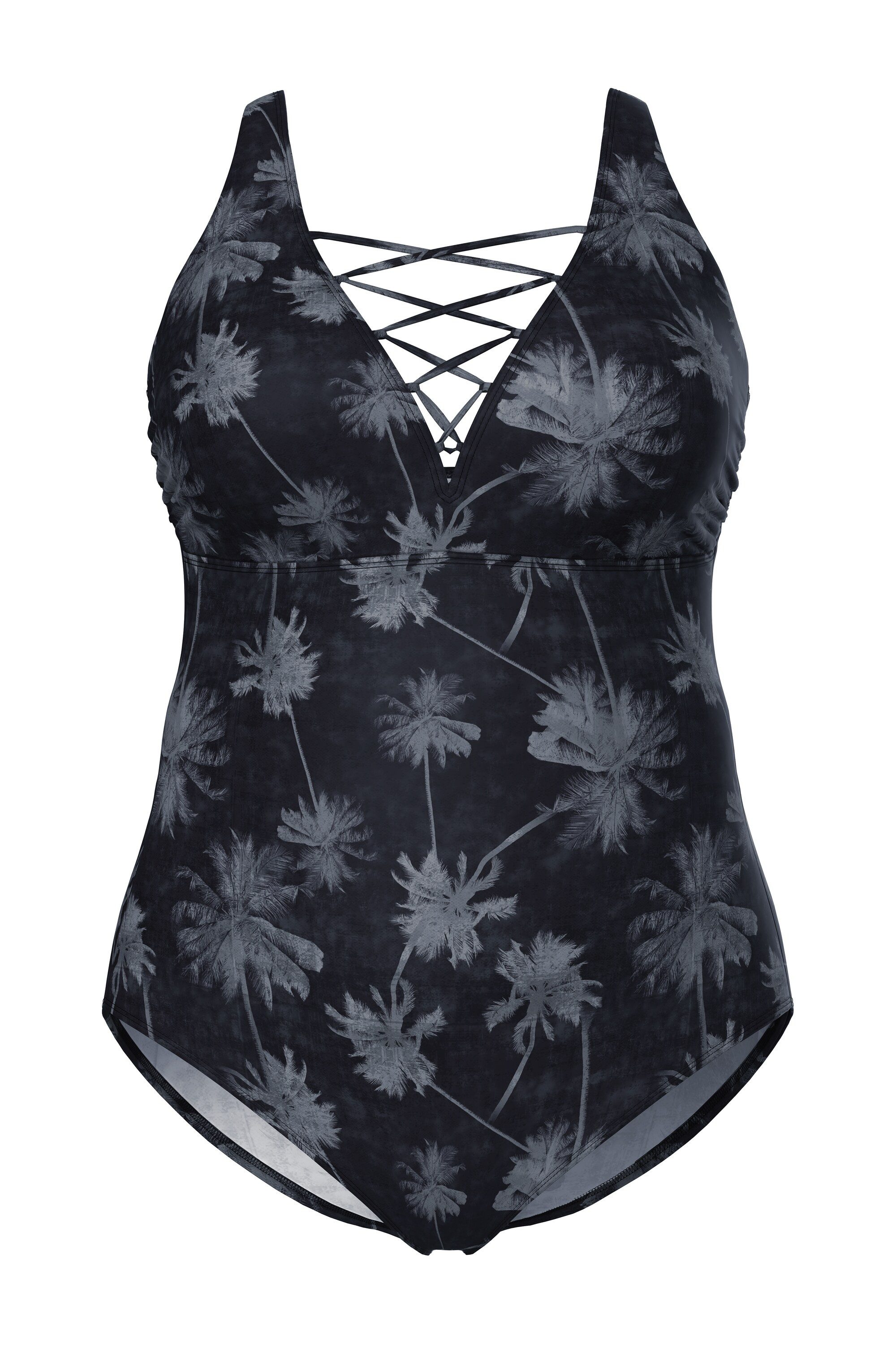 Ulla Popken Badeanzug Badeanzug Palmen Softcups Schnürung recycelt