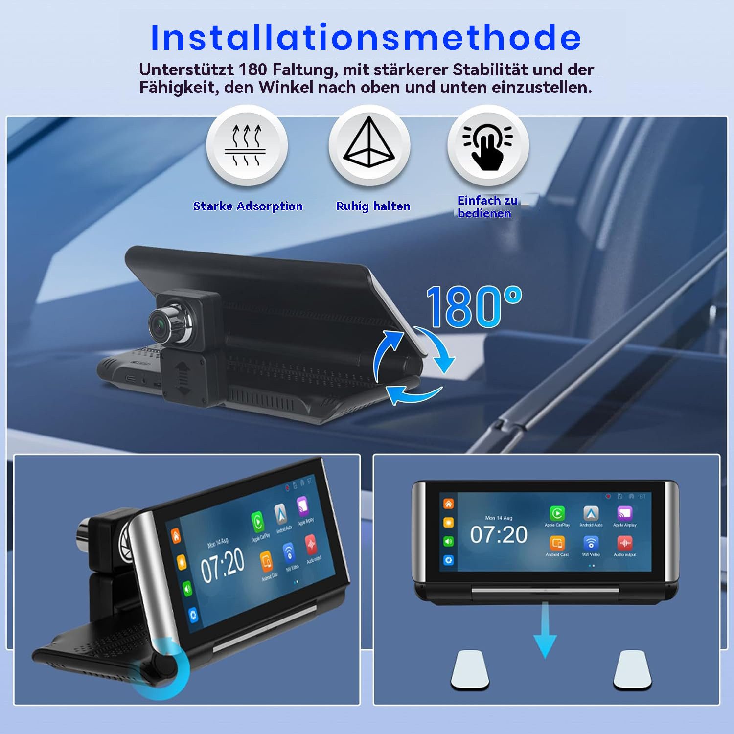 Hikity 6.86" Touchscreen 180° drehbarer Bildschirm mit GPS 4K Frontkamera Navigationsgerät (weltweit, Mirror Link Airplay BT/AUX/FM)