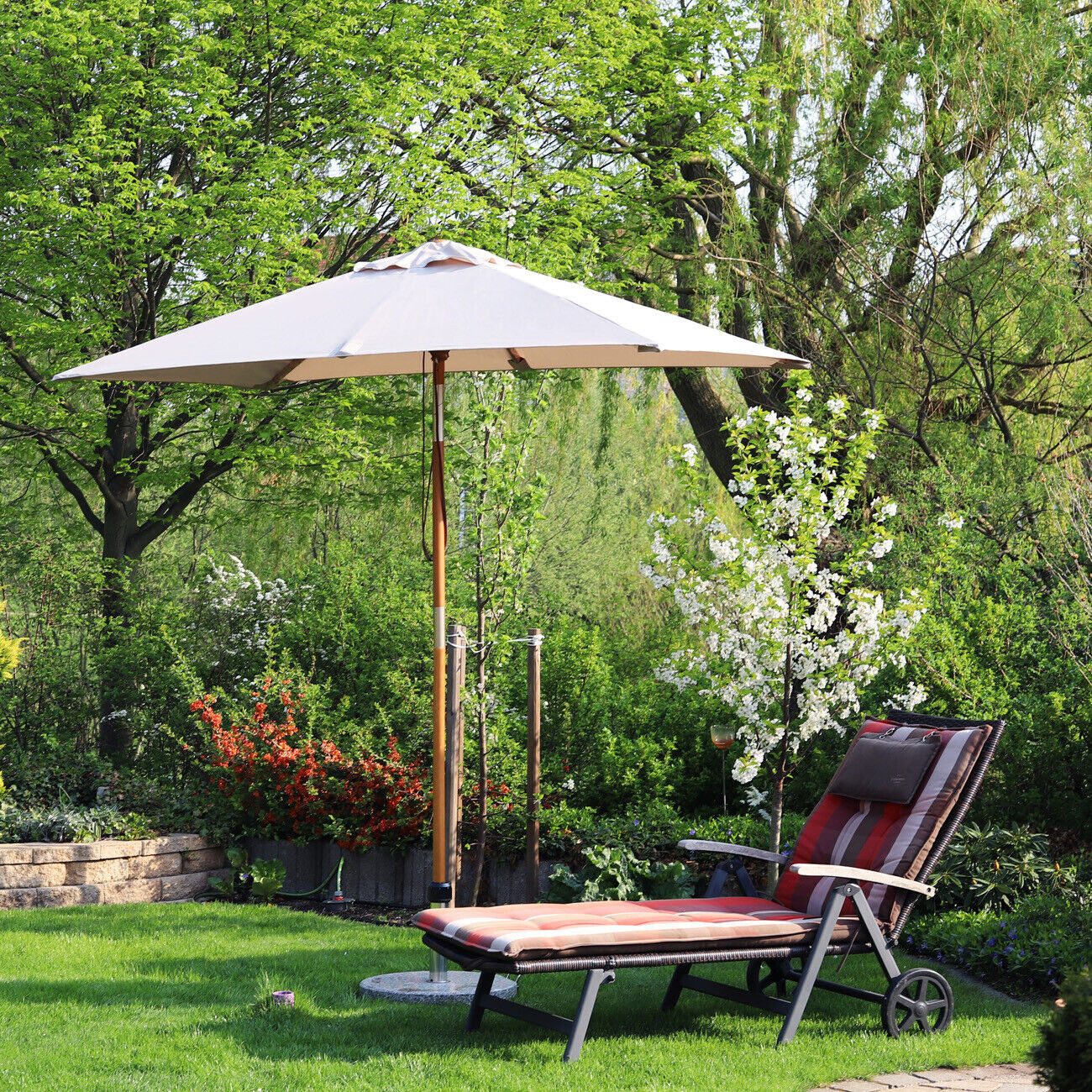 Sekey Sonnenschirm 200 x 150cm Holz Sonnenschirm Rechteckig Gartenschirm, UV Schutz 50+, LxB: 200,00x150,00 cm, Terrassenschirm Knickbar Balkonschirm