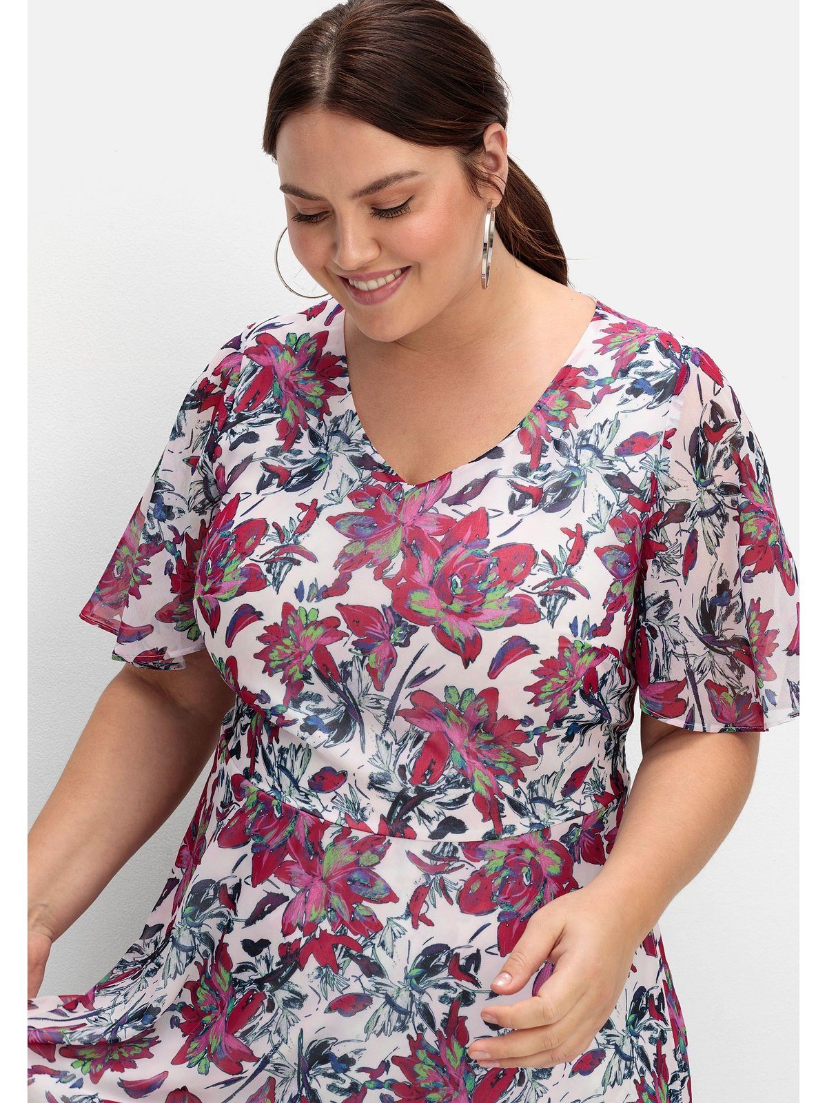 Sheego Abendkleid Große Größen mit Blumenprint, blickdicht gefüttert