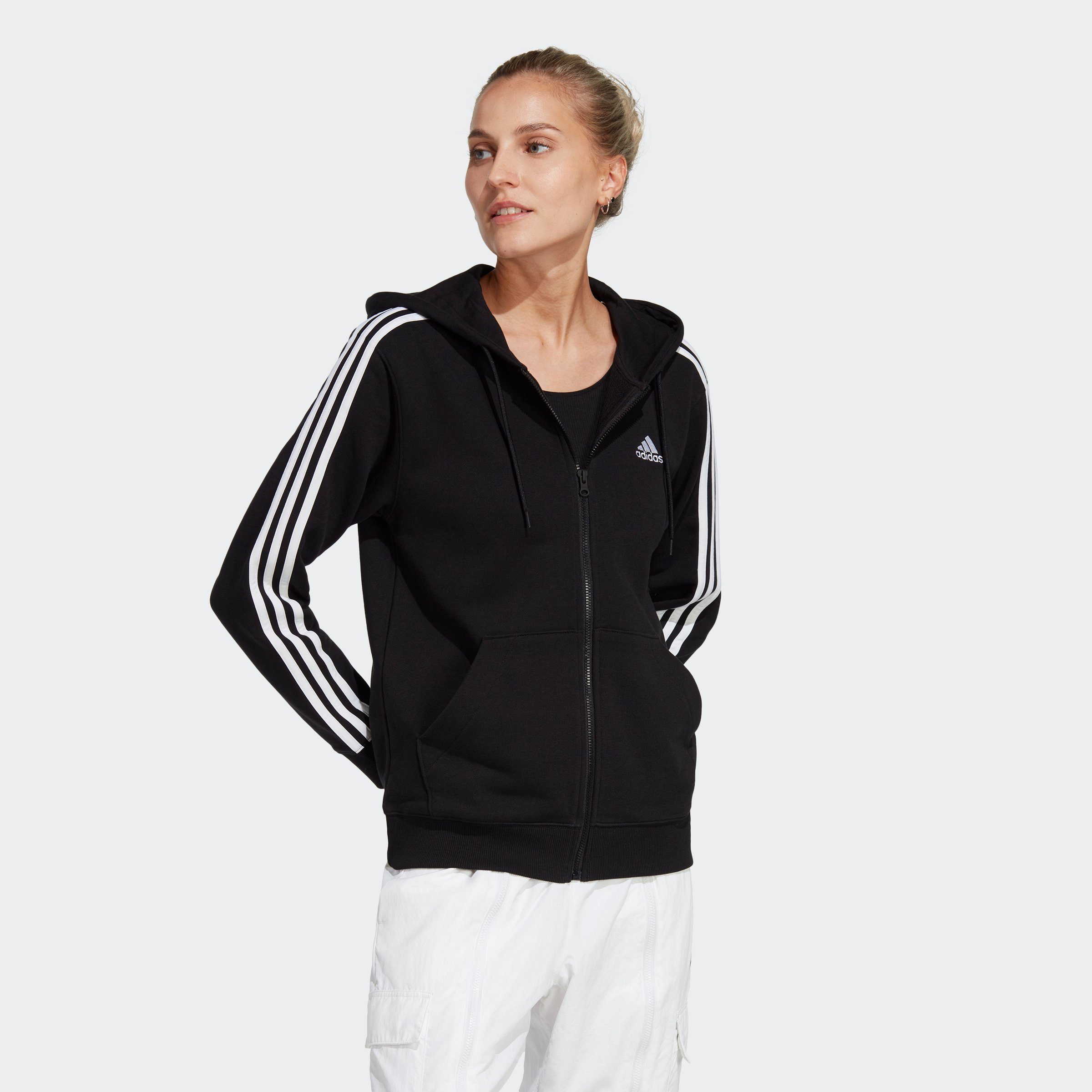 adidas Sportswear Kapuzensweatshirt ESSENTIALS 3STREIFEN FRENCH TERRY REGULAR KAPUZENJACKE (1-tlg) Black / White