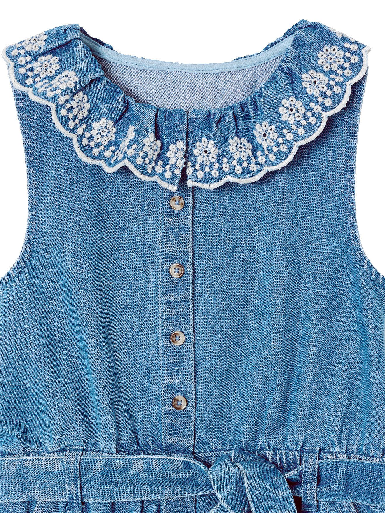 vertbaudet Jumpsuit Kurzoverall Denim bestickter Kragen Mädchen – Bild 3 von 5