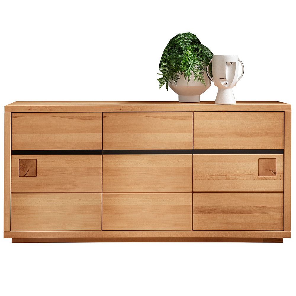 Lomadox Sideboard WINCHESTER-69, Kommode Wohnzimmerschrank 175 cm Buche massiv geölt Hirnholz-Detail