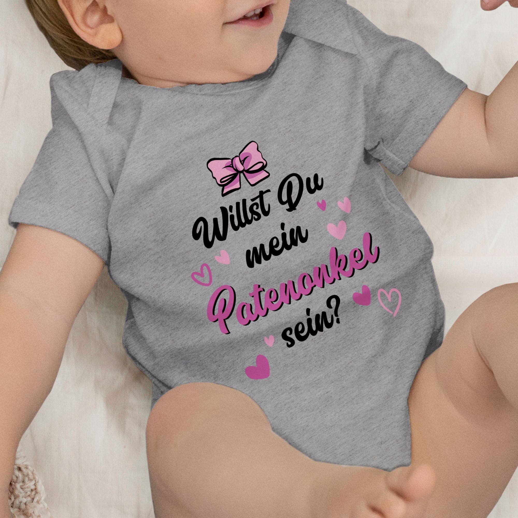 Shirtracer Shirtbody Willst Patenonkel Baby meliert 2 mein Grau du schwarz rosa Patenonkel sein