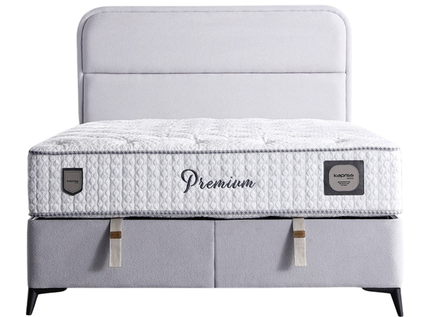 Villa Мебель Boxspringbett Premium Hellgrau (Bett, Bett), XXL-Bettkasten mit Gasdruckfedern  mühelos & geräumig