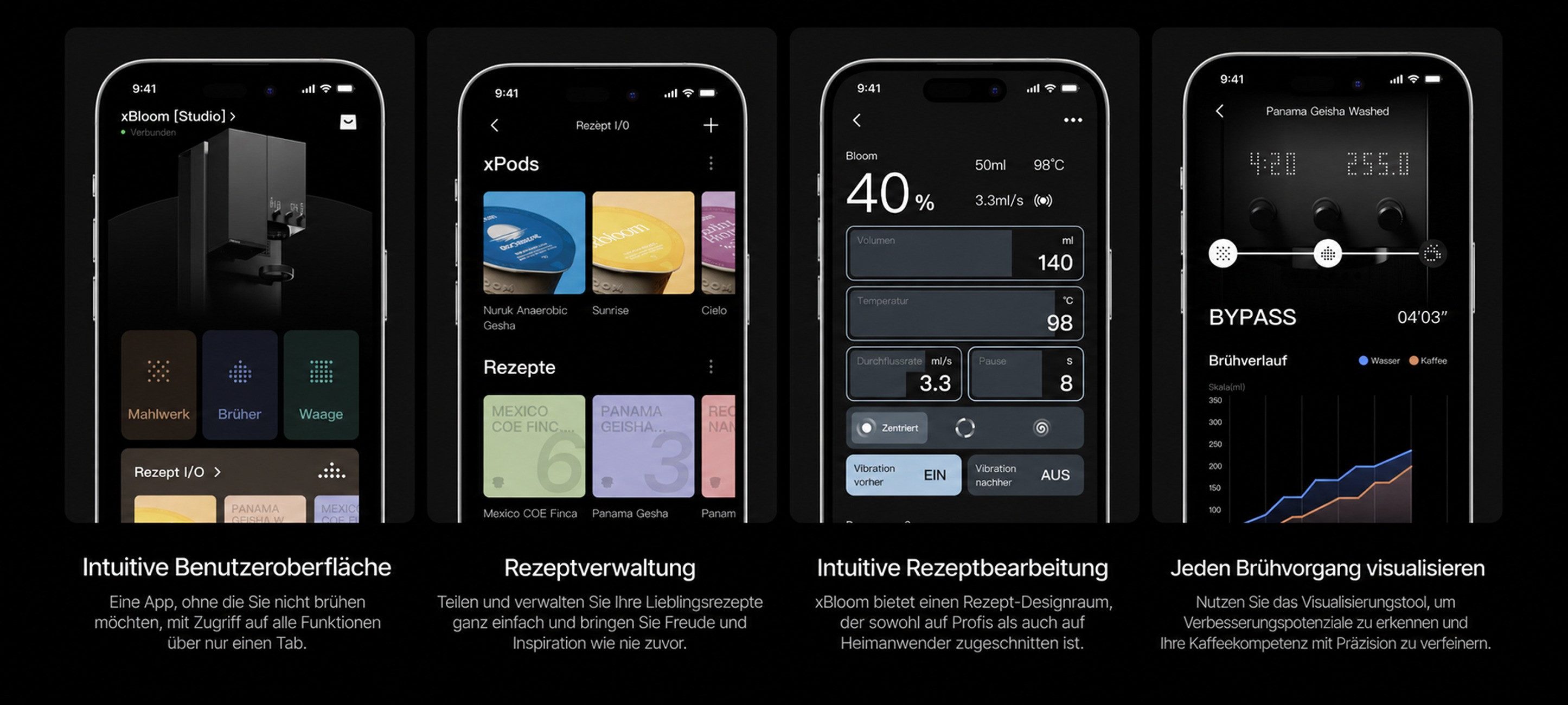 xbloom Filterkaffeemaschine, mit integriertem Mahlwerk, intuitive Bedienung, App Steuerung