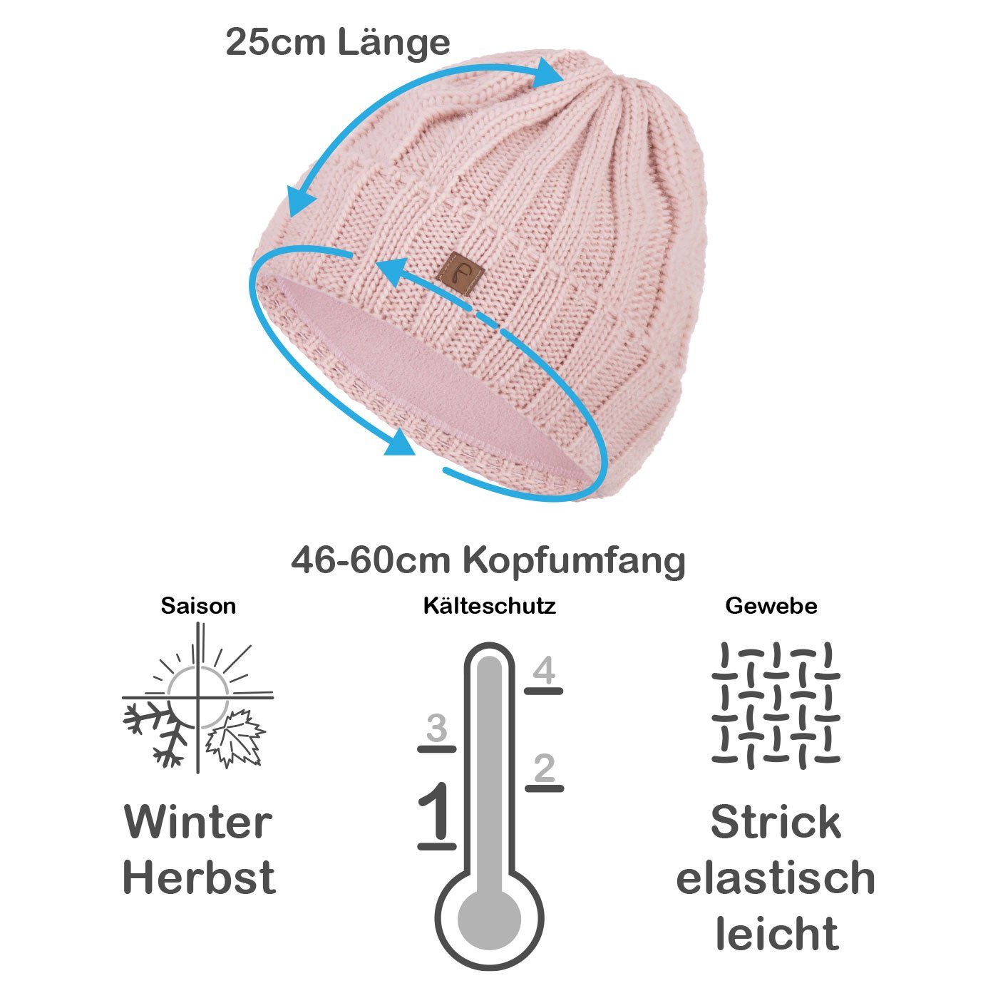 Faera Strickmütze (1-St) Wintermütze gefüttert Grobstrick Fleecefutter Beanie Herren Damen