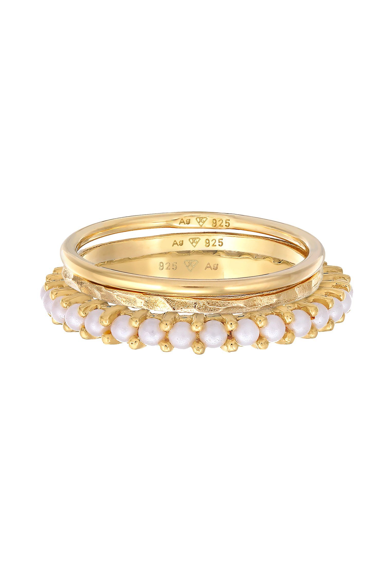 3er 925 Silber Ring-Set Set Elli Perlen Gold Stapelring