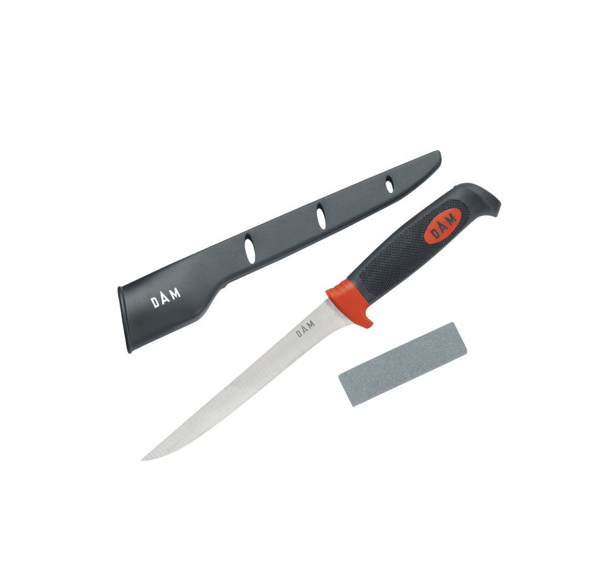 Filetiermesser 17cm Set Schleifstein DAM Fishing Messerset Schutz, 3-teiliges Filetiermesser Messer 3 teilig Messerset