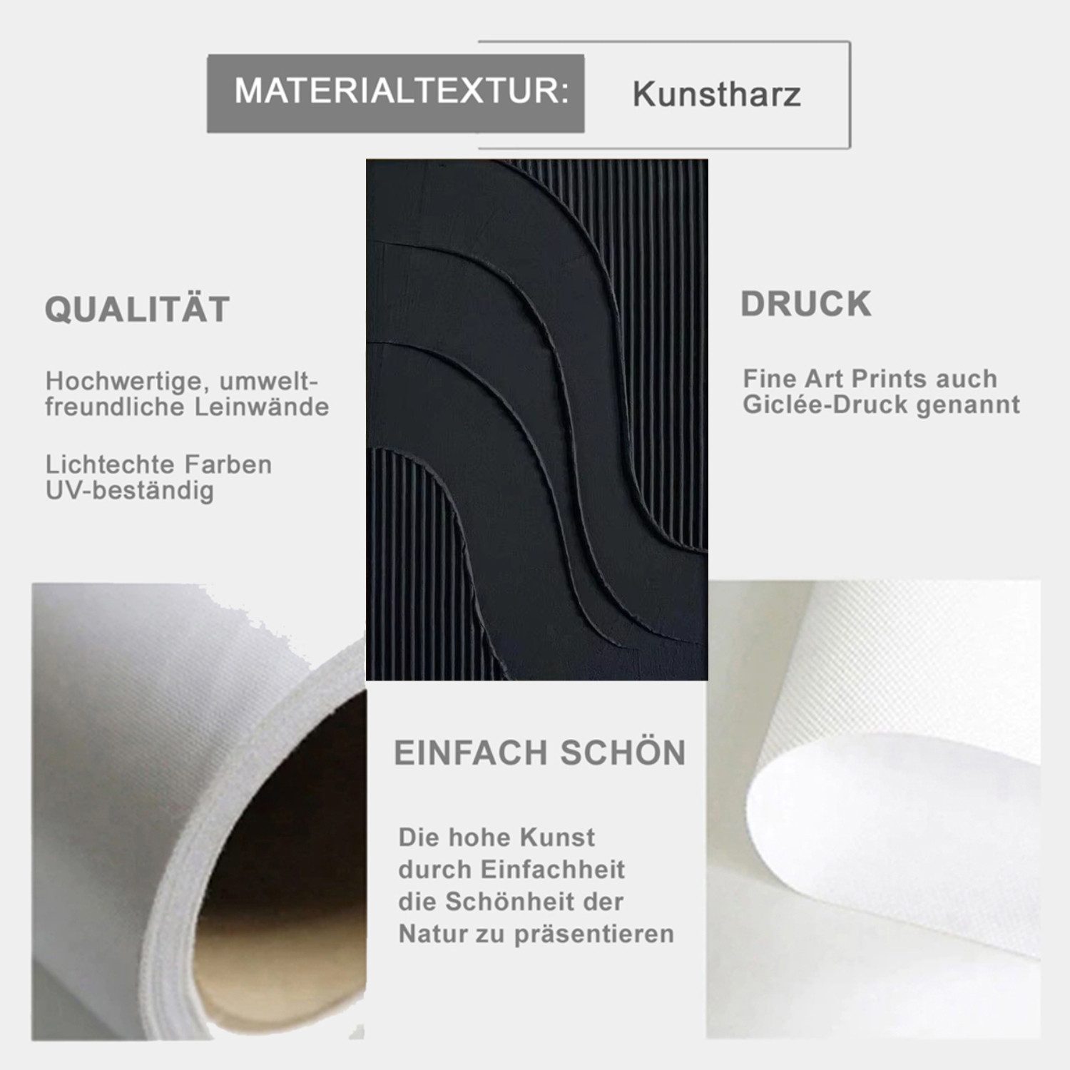 TPFLiving Kunstdruck OHNE RAHMEN, Nordic Art - Abstrakte Linien und Formen - (Leinwandbild XXL), Farben: Farben: SchwarzGröße: 15x20cm