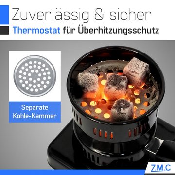 ZMC Elektro-Grillanzünder Elektrischer Kohleanzünder Shisha Kohle Brenner, (Für bis zu 8 Kohle-Briketts gleichzeitig geeignet Separate Kohle-Kammer mit Einsatz und Aufsatzplatte Leistung: 600W), Kohlebrenner Heizplatte E-Heater Kohlekorb Grill Wasserpfeife Anzünder