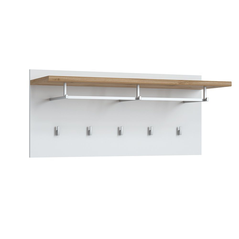 Lomadox Garderobenpaneel HUESCA-129, mit 5 Haken, 1 Kleiderstange, in weiß günstig online kaufen