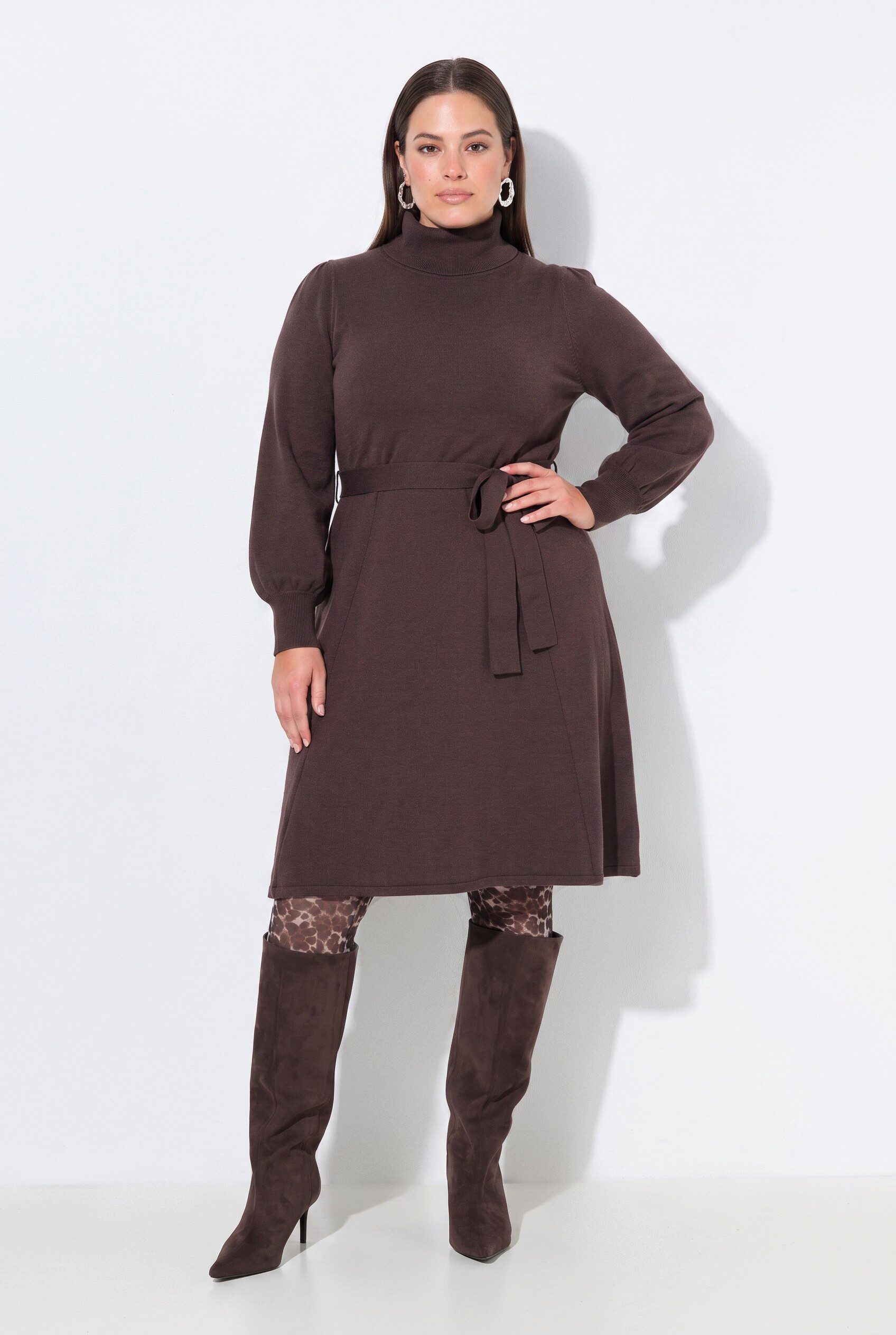 MIAMODA Strickkleid Strickkleid Midilänge Rollkragen Taillengürtel