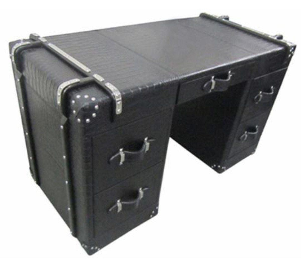 Casa Padrino Koffer 5 H. 130 Design cm Schwarz - Schreibtisch Schreibtisch Luxus 76 x Schreibtisch Schubladen mit 60 Kroko-Optik x im