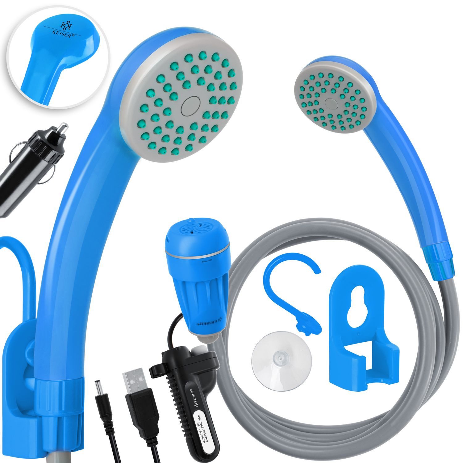 KESSER Gartendusche, Campingdusche mit Akku Tauchpumpe Handbrause 2200 mAh Akku