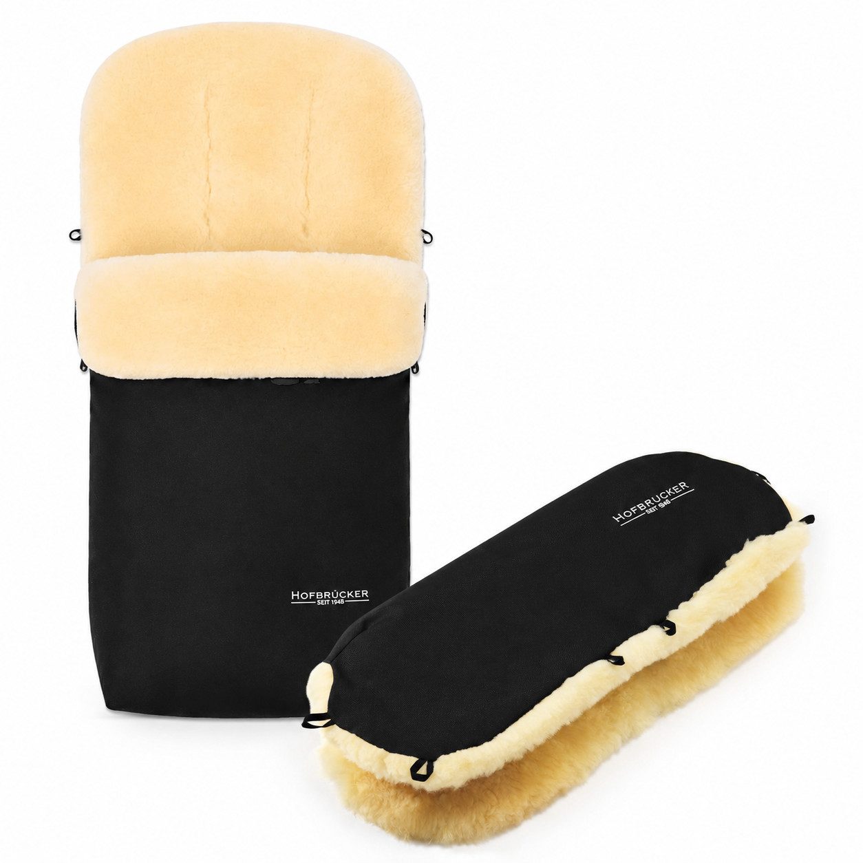 Hofbrucker seit 1948 Fußsack Hofbrucker Winter Lammfell Fußsack Putzi – Set mit Handwärmer