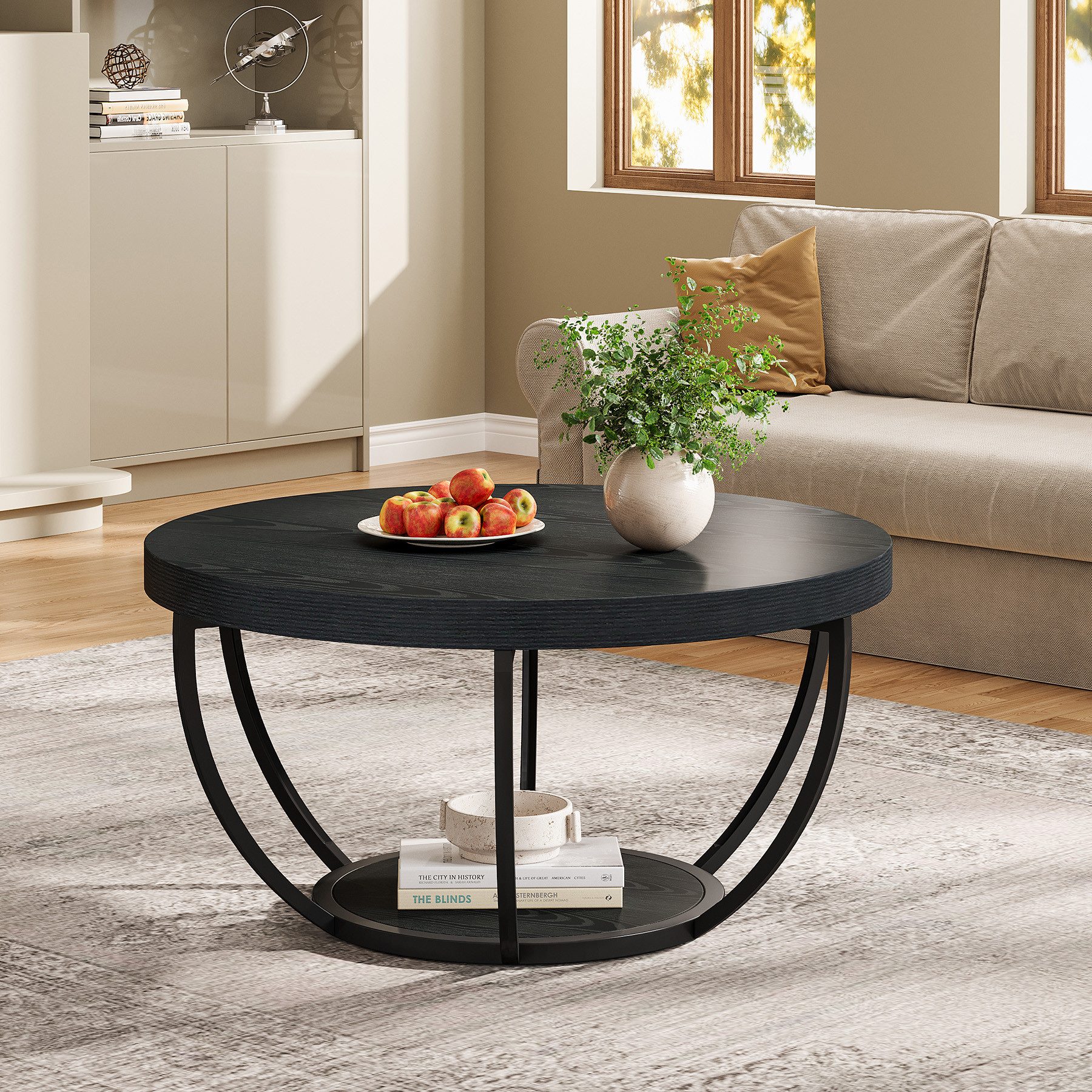 Tribesigns Couchtisch Runde Kaffeetisch Beistelltisch, Industrial 2-Tier-Kreis Couchtisch