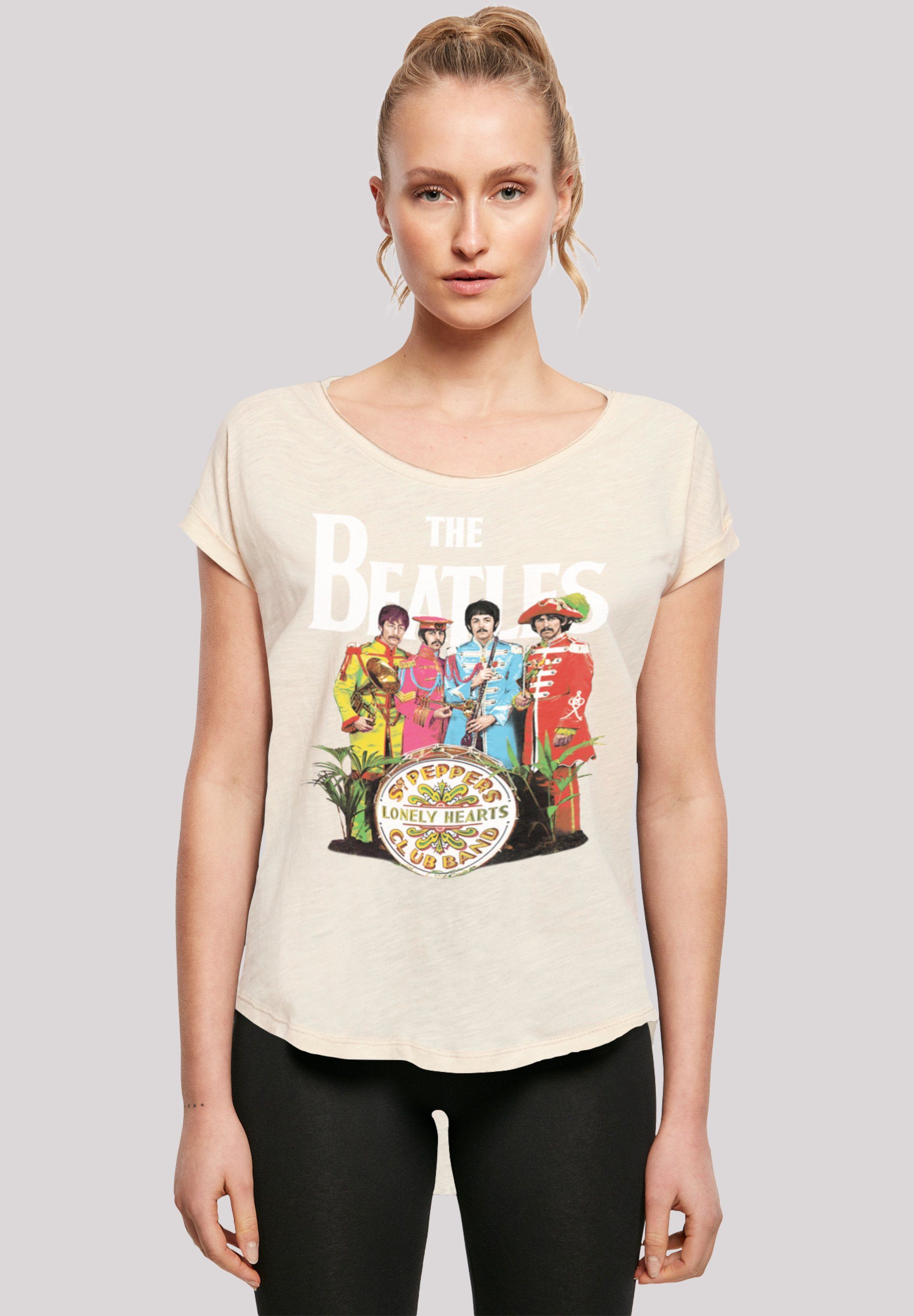 Hinten Pepper Black Print, extra Damen Band T-Shirt geschnittenes The Sgt Beatles lang T-Shirt F4NT4STIC