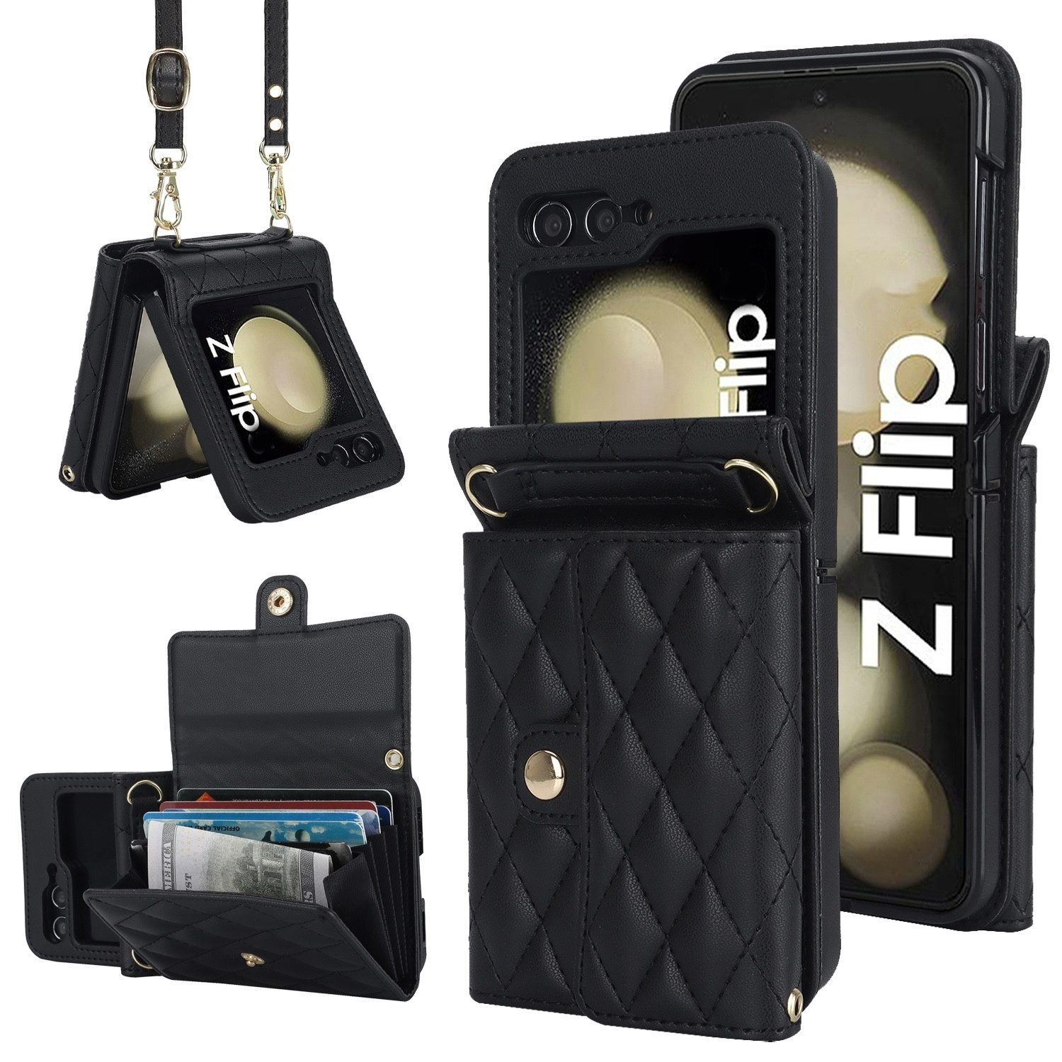 Wigento Handyhülle Für Samsung Galaxy Z Flip7 FE / Flip6 5G Kunstleder Design Wallet, Kunst-Leder Schutz Tasche Smart Case Multifunktion