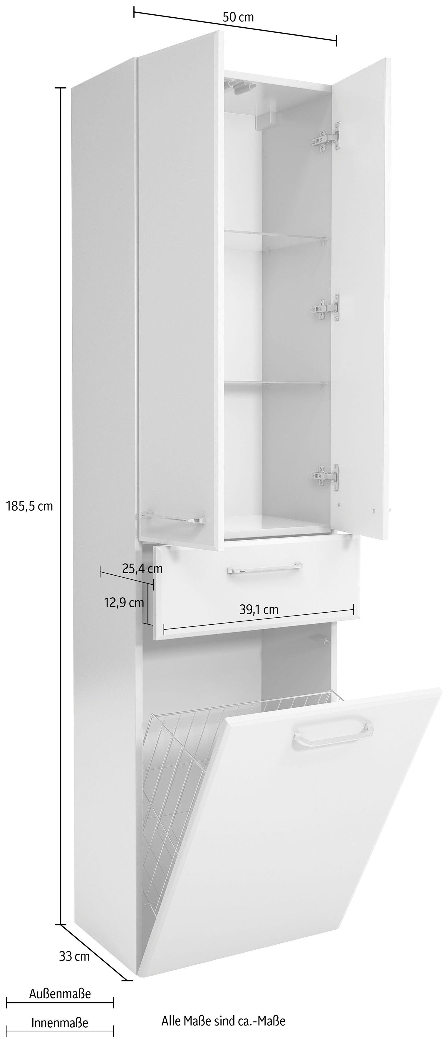PELIPAL Hochschrank Quickset Glaseinlegeböden, Höhe Breite cm, Weiß 185,5 Hochglanz Türdämpfer Glanz/Weiß Weiß cm, | Glanz 50
