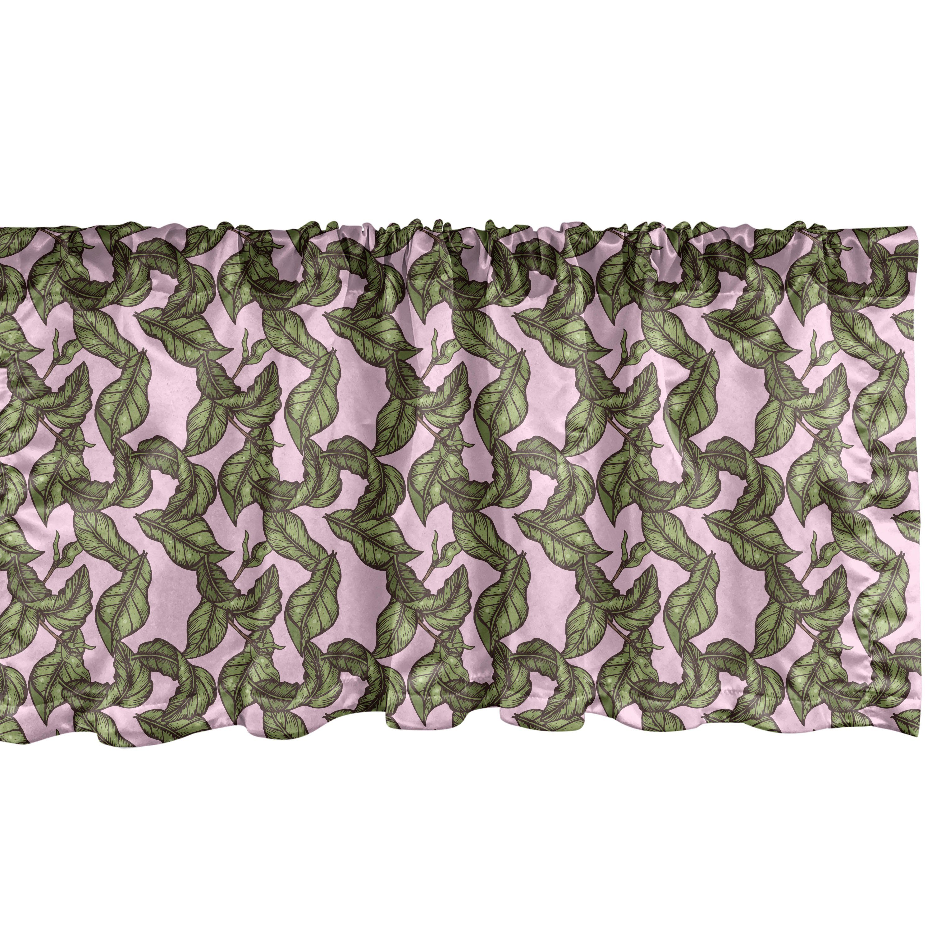 Scheibengardine Vorhang Volant für Küche Schlafzimmer Dekor mit Stangentasche, Abakuhaus, Microfaser, Natur-Kunst Hand gezeichnet Green Leaves
