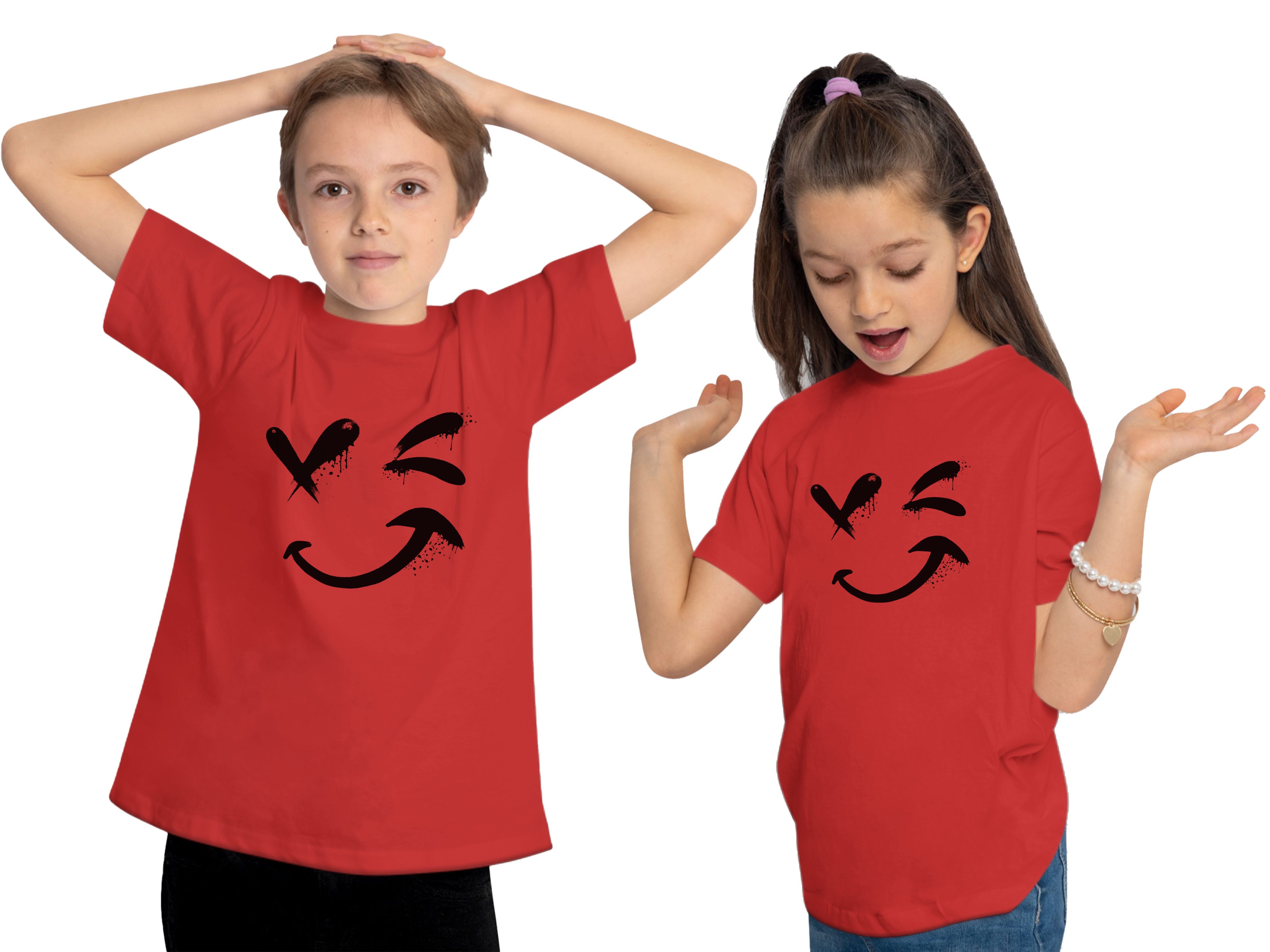 MyDesign24 T-Shirt Kinder Print Shirt - Zwinkerndes Gesicht Bedrucktes Jungen und Mädchen T-Shirt i294