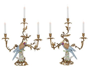 Aubaho Kerzenständer Set 2-teilig Kerzenständer Papagei Kerzenhalter Porzellan Bronze Antik