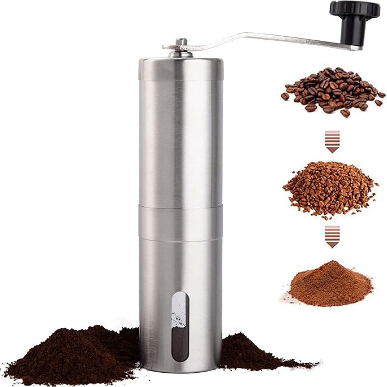 HAUSS SPOLE Kaffeemühle manuell Präzise Mahlgradeinstellung stufenlos, Kegelmahlwerk, Kegelmahlwerk, Edelstahl mit stufenloser Präzise Mahlgradeinstellung Keramikmahlwerk