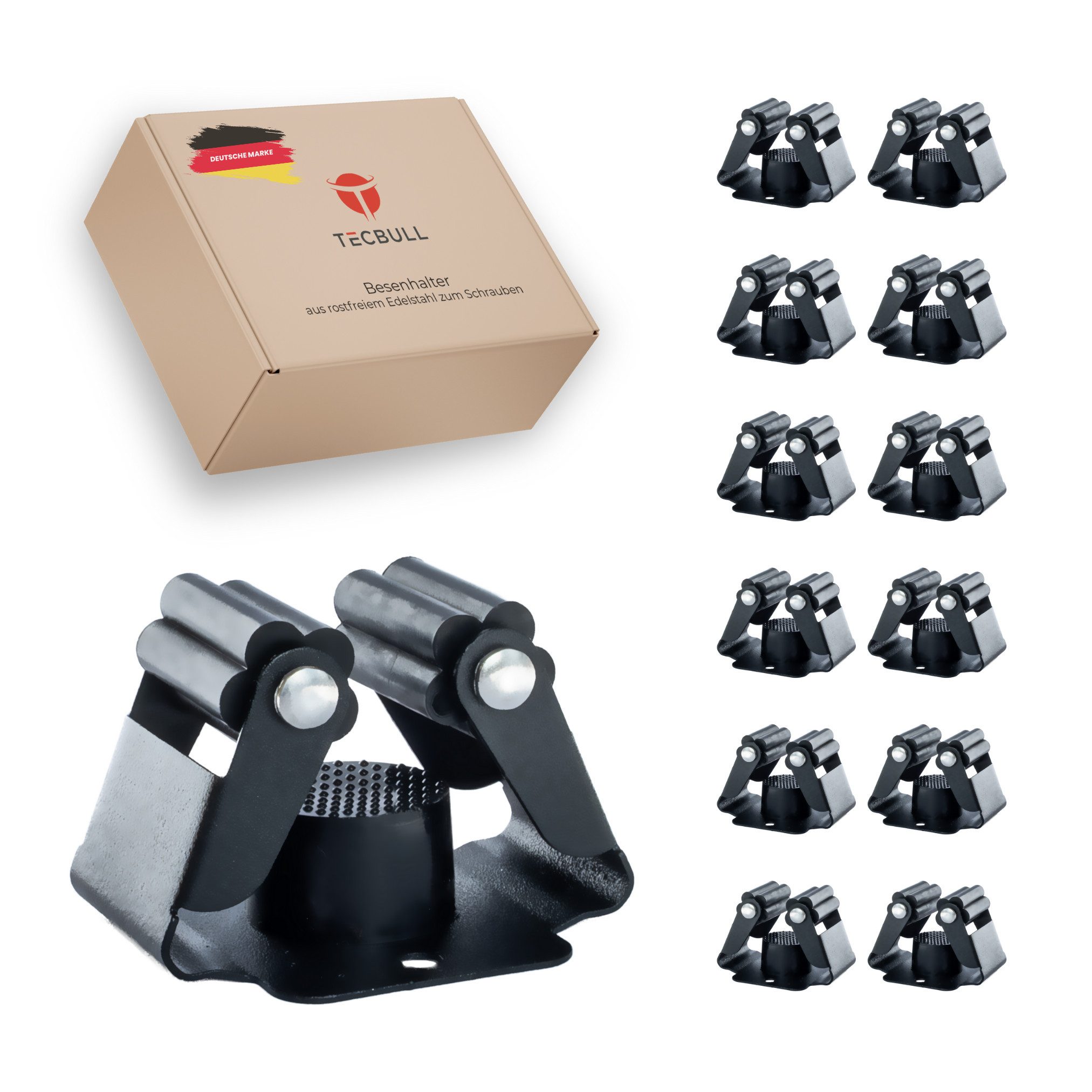 TECBULL Wandhalterung Besenhalter Edelstahl Besenhalterung Wand ohne Bohren, (12-tlg., Mopphalter, Mop Halter, Mopp Halterung, Wischmnopp, Besen, Edelstahl, Silikonrollen)