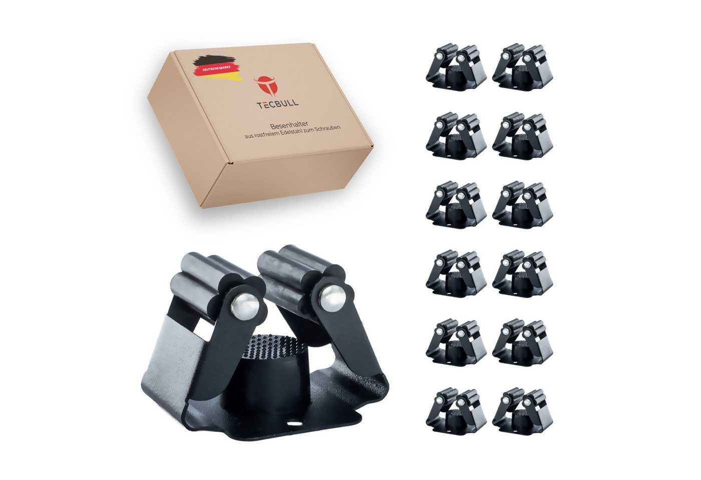 TECBULL Wandhalterung Besenhalter Edelstahl Besenhalterung Wand ohne Bohren, (12-tlg., Mopphalter, Mop Halter, Mopp Halterung, Wischmnopp, Besen, Edelstahl, Silikonrollen)