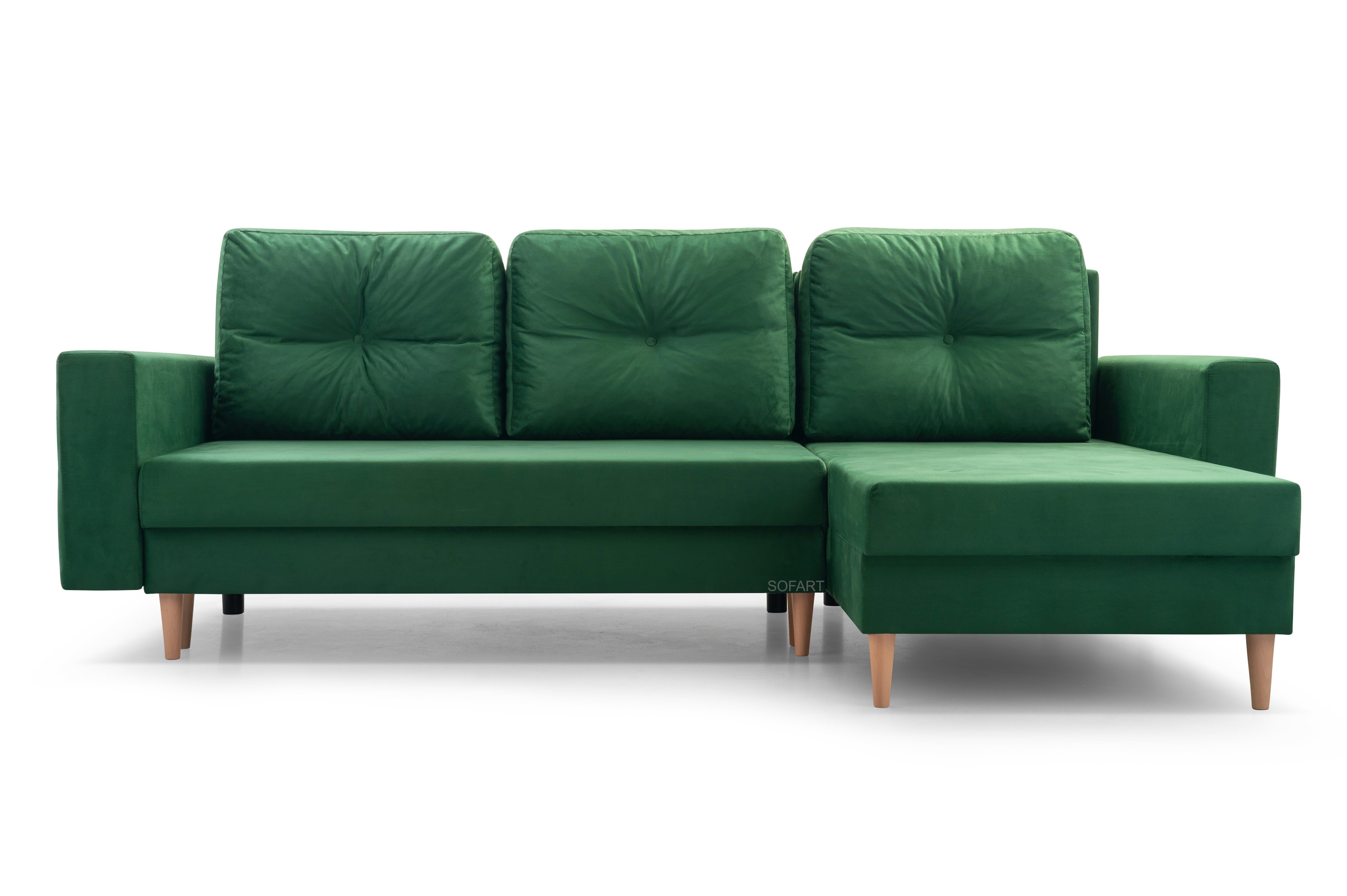 MOEBLO Ecksofa Carl, mane Links als auch rechts montierbar Couch für Wohnzimmer, Schlafsofa Sofagarnitur Sofa Eckcouch L-Form Wohnlandschaft, mit Bettkasten und Schlaffunktion Dunkelgrün - MANILA 35