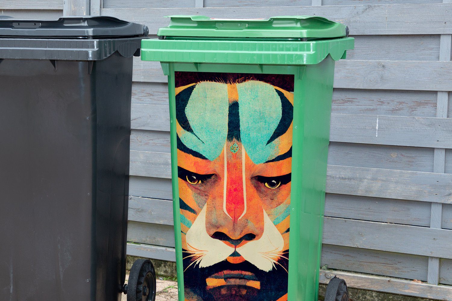 MuchoWow Wandsticker Abfalbehälter Kunst Sticker, - Mülleimer-aufkleber, - Abstrakt (1 - St), Tiger Porträt - Container, Mülltonne, Tiere