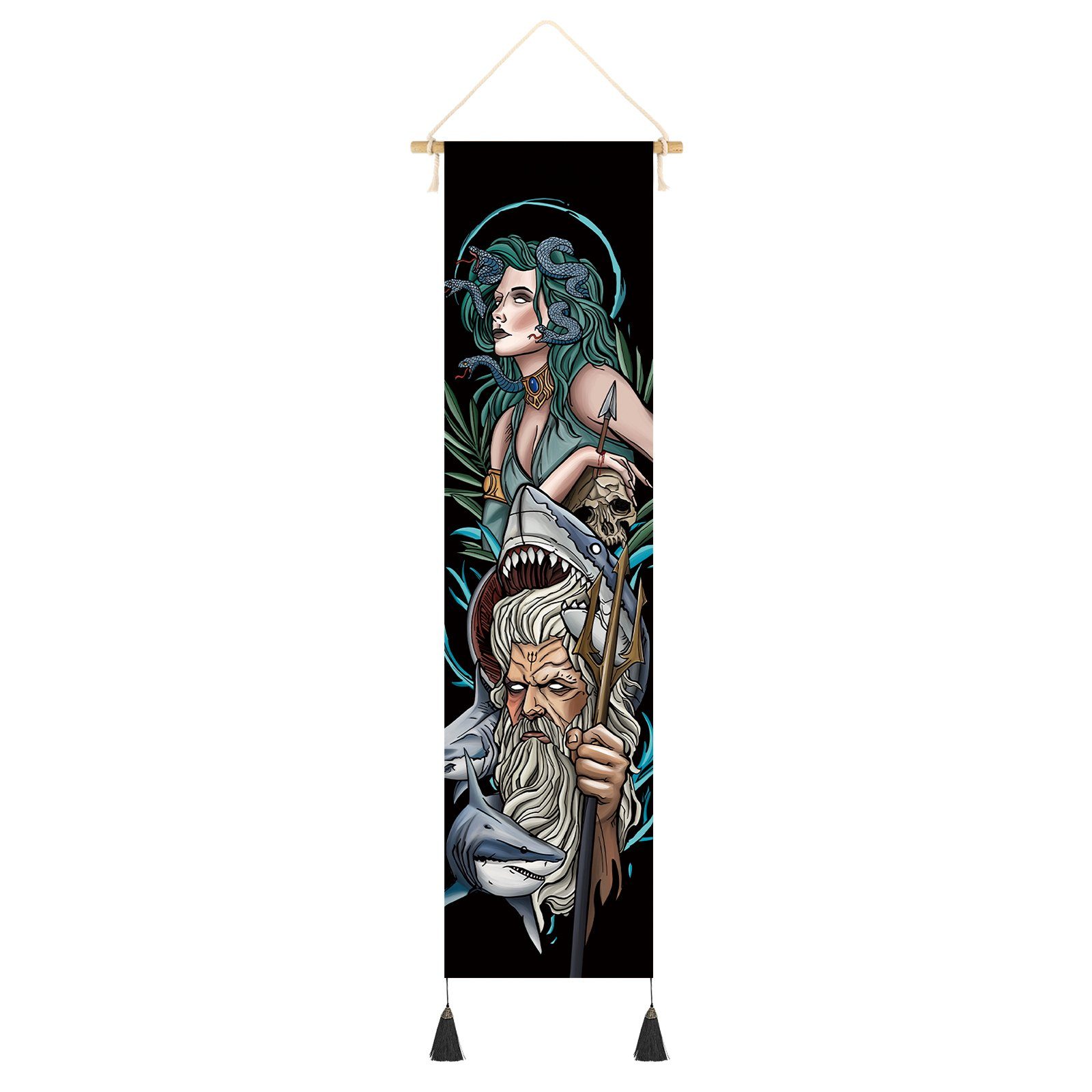 GalaxyCat Poster Hochwertiges Griechische Götter Rollbild aus Stoff, Mythologie Kakemo, Poseidon & Medusa, Poseidon & Medusa Rollbild / Wallscroll
