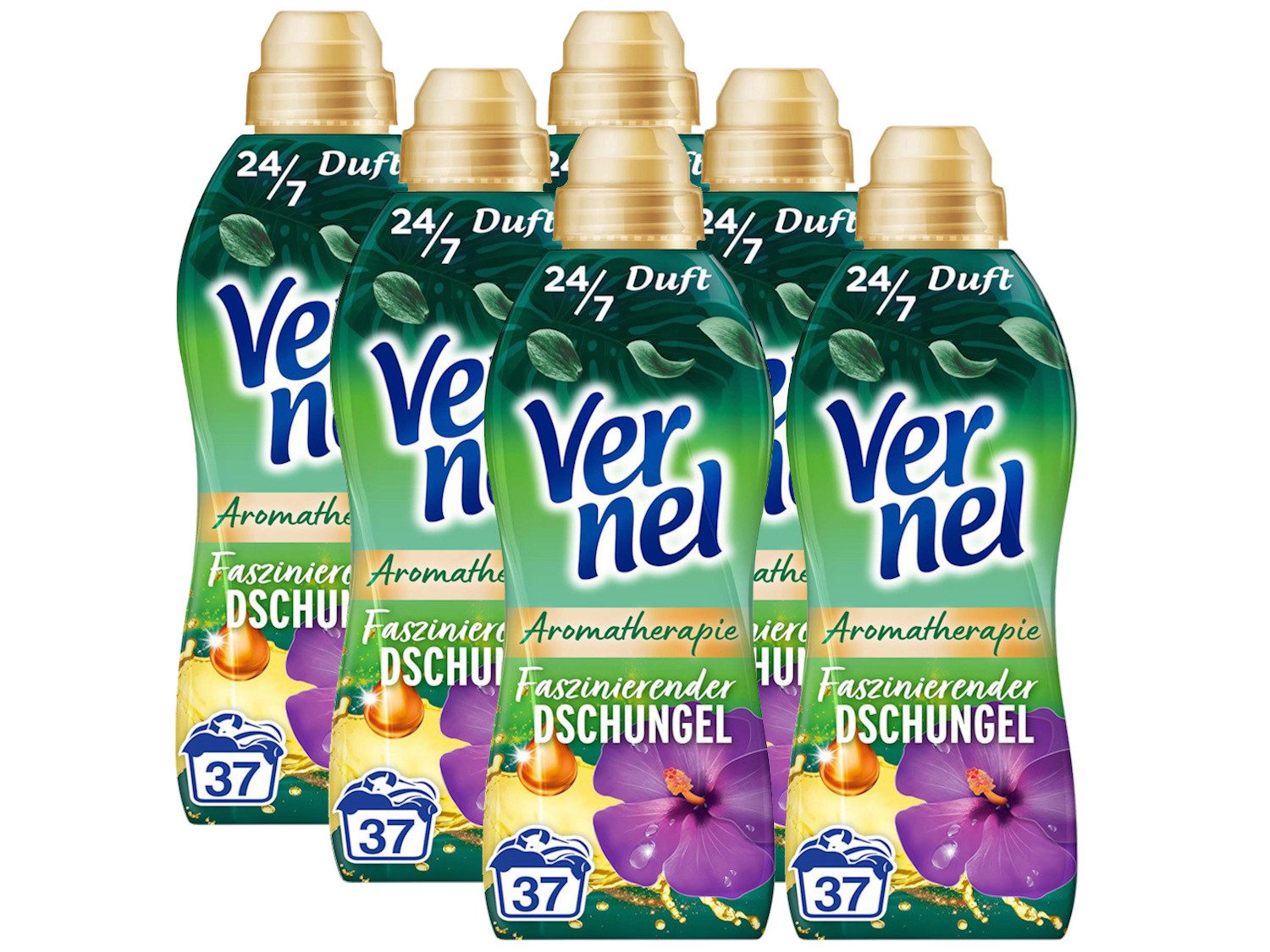 Vernel Aromatherapie Faszinierender Dschungel 6 x 37 WL (222 WL) Weichspüler (Spar-Pack, [6-St. mit ätherischen Ölen)