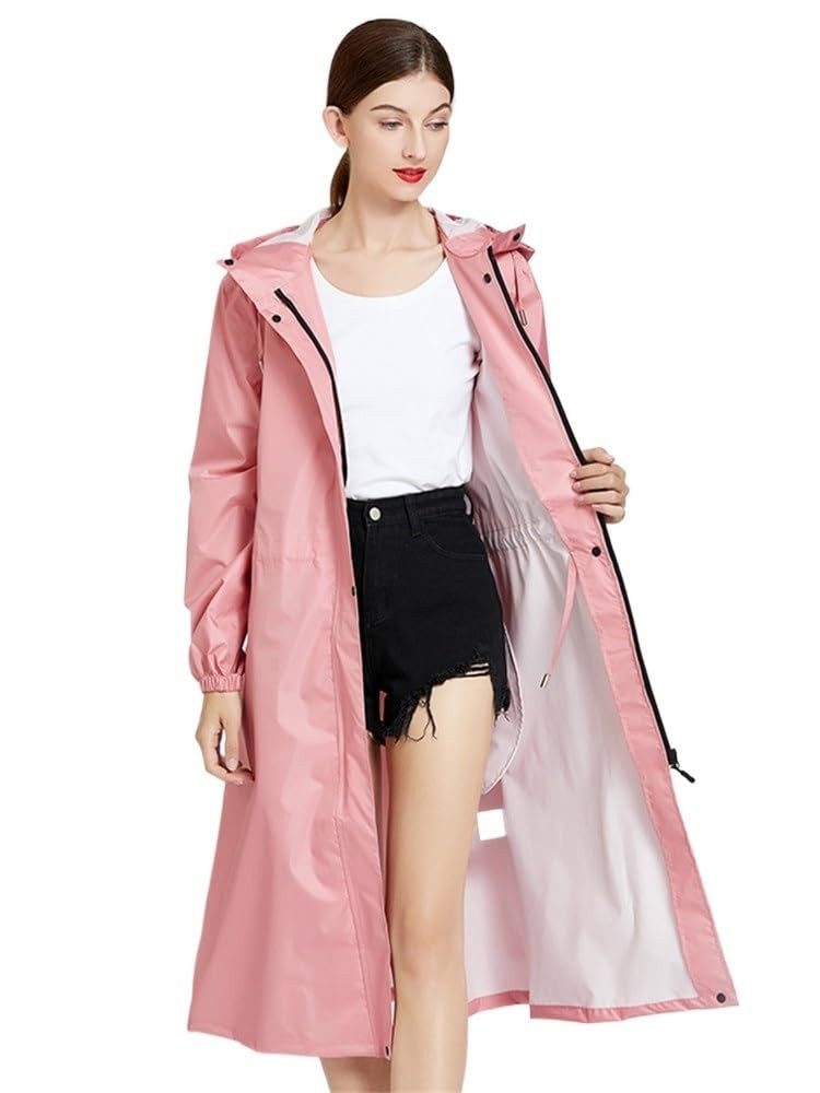 RWEUOQ Regenmantel Regenmantel Damen Wasserdicht Leicht Kapuze Faltbar Outdoor Jacke (Regenmantel mit faltbarer Aufbewahrungstasche im gleichen Design, Bestehend aus Regenmantel und passender Tasche zur Aufbewahrung) Wasserdicht, tragbar, winddicht, faltbar, mit verstellbarer Kapuze