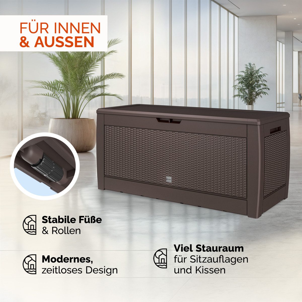 Casaria Auflagenbox Rato, UV-beständig 310L Haltegriffe Balkon Wohnzimmer Rattan-Optik Grau – Bild 5 von 5