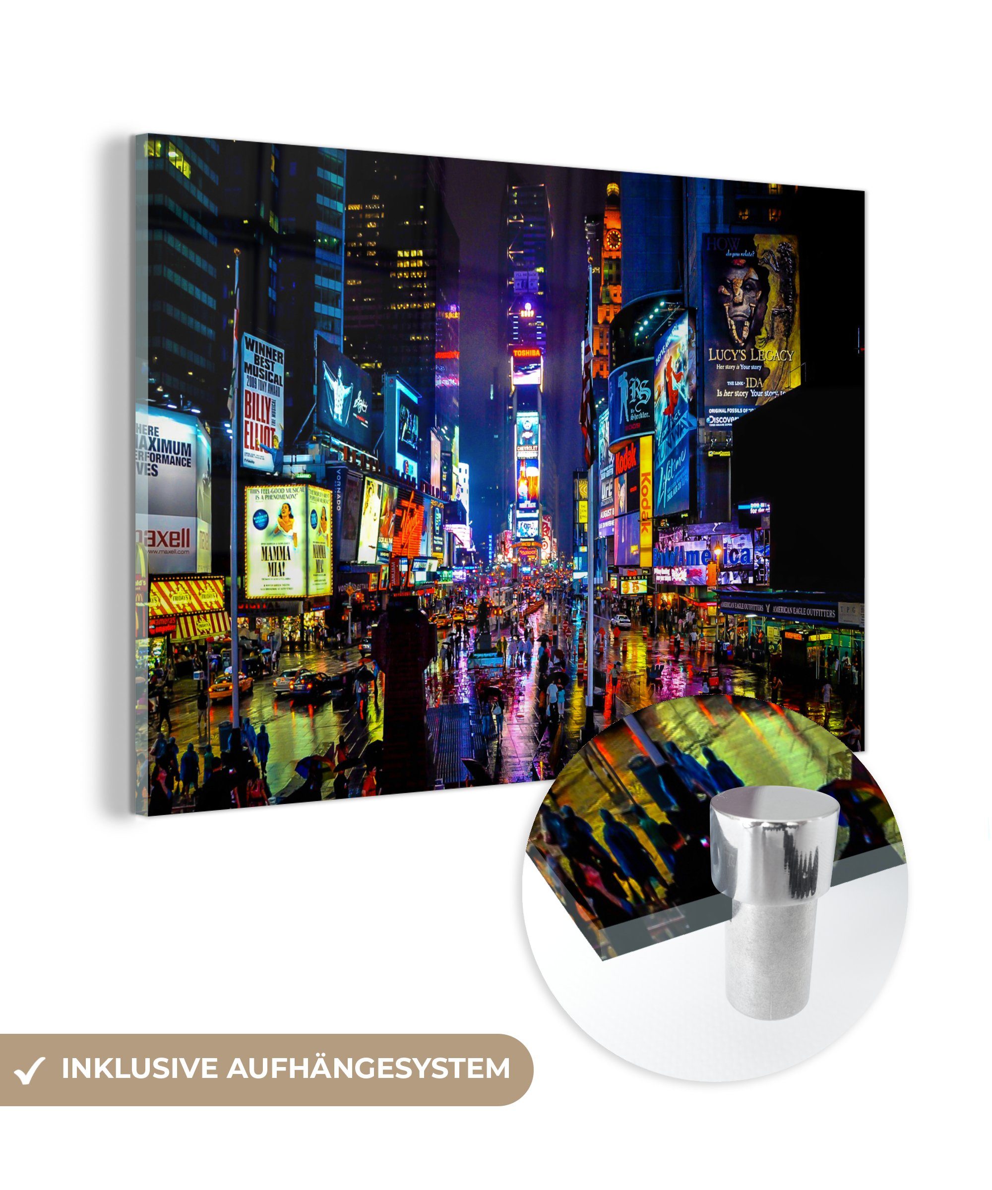 MuchoWow Acrylglasbild New York - Regen - Nacht, (1 St), Acrylglasbilder Wohnzimmer & Schlafzimmer