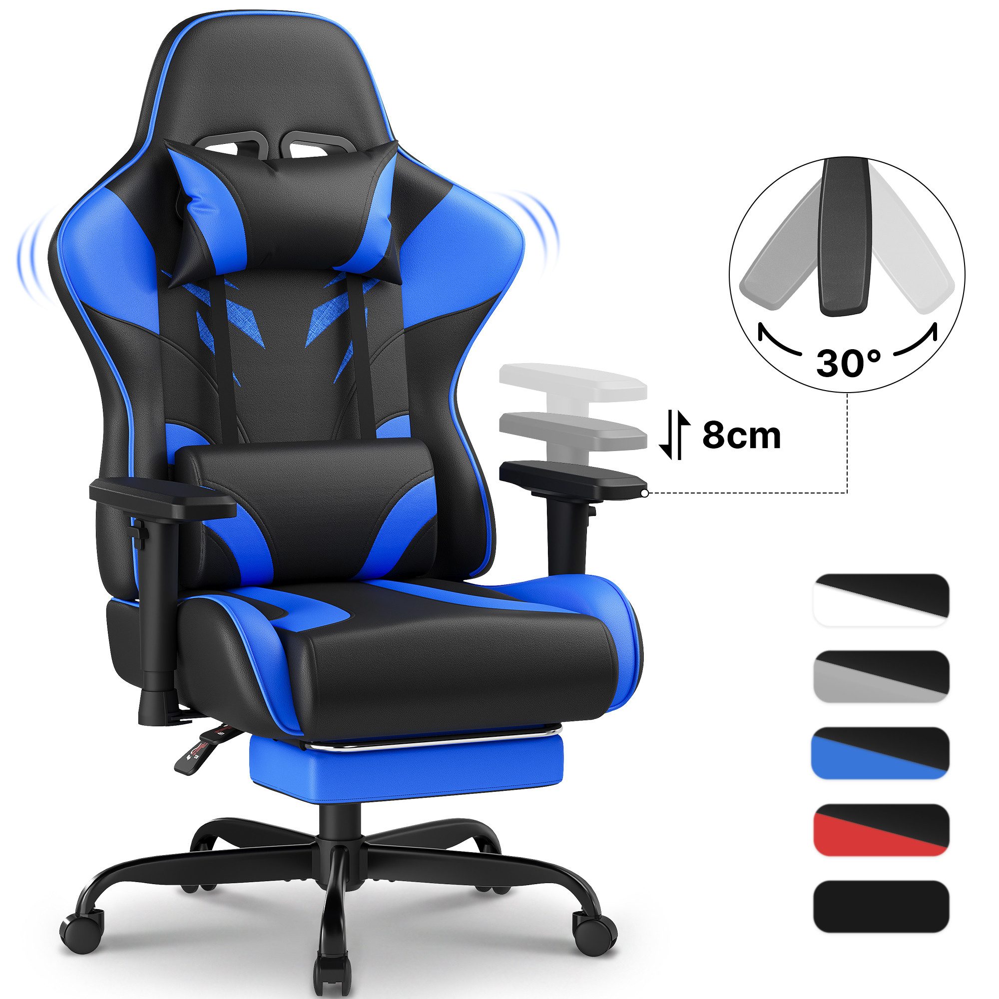 HOMALL Gaming-Stuhl Massage Gaming Stuhl mit Fußstütze 90-135° Rückenlehne einstellbar (Bürostuhl Ergonomisch,Verstellbarem Lenden- & Kopfkissen,mit Fußstütze), Ergonomischer Bürostuhl,Kopfstütze und Lendenstütze