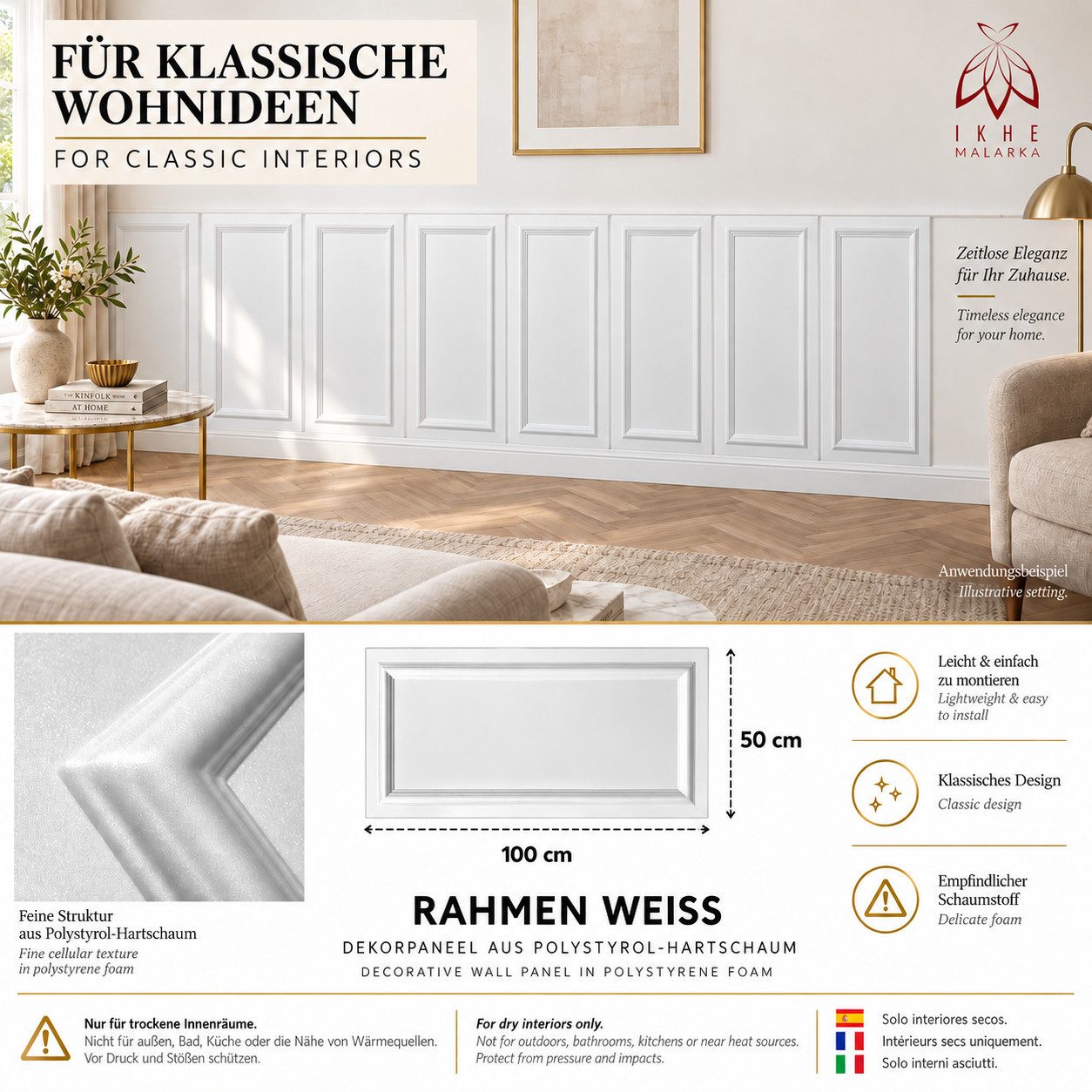 IKHEMalarka 3D Wandpaneel Betonoptik Marmor Ziegel aus Polystyrol Styropor XPS, BxL: 50,00x100,00 cm, 0,50 qm, (1 Stück, 0,5m) Deckenpaneelen - 3mm dick - 100x5 – Bild 3 von 5