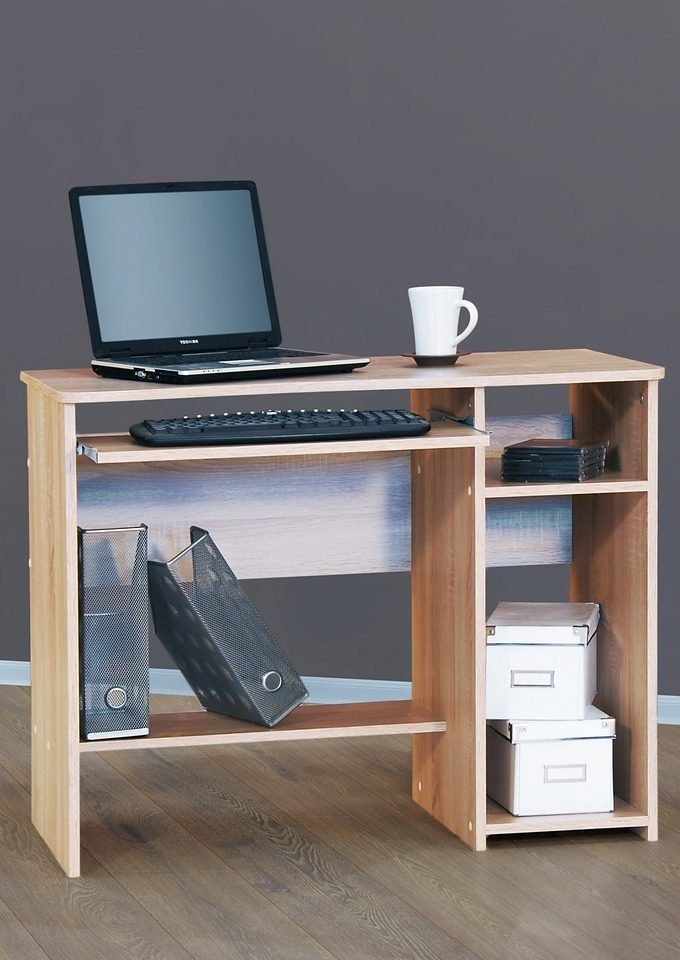 VOGL Möbelfabrik Schreibtisch Sam, mit Tastaturauszug & Towerfach, geschwungene Tischplatte, Breite 91 cm