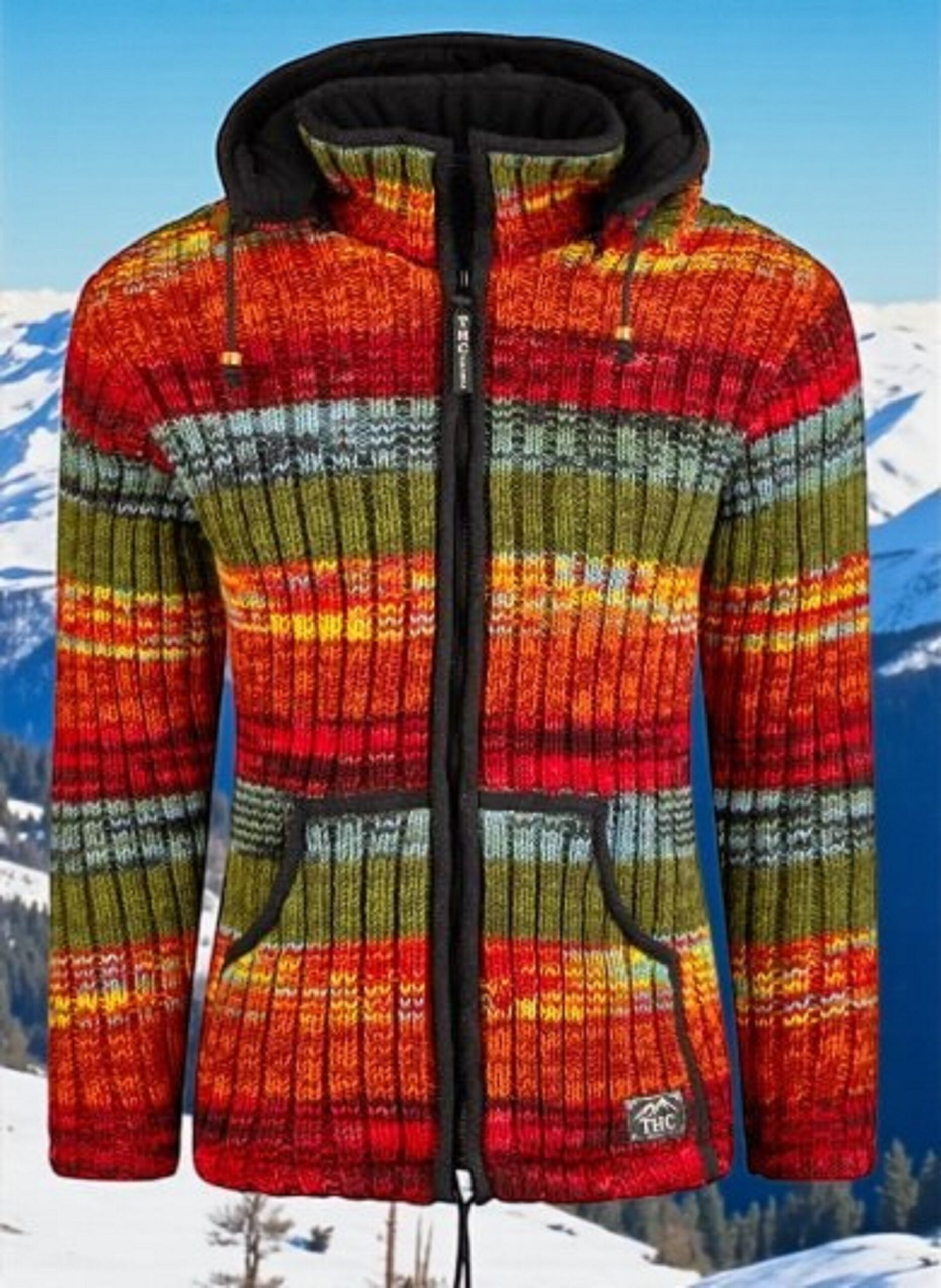 THC Natural Line Strickjacke THC Schafwoll Strickjacke bunt 726 (1 Stück, 1-tlg., 1 Stück) Strickjacke mit abnehmbarer Kapuze