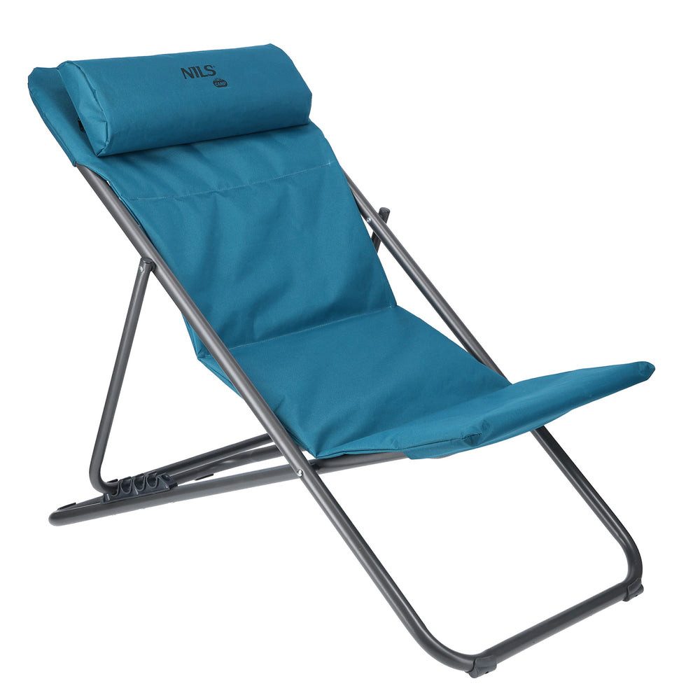 NILS CAMP Campingstuhl Liegestuhl Strandstuhl Klappsessel (Spar-Set, 1 St), klappbar, Kopfkissen, 4-stufige Lehne, bis 100 kg