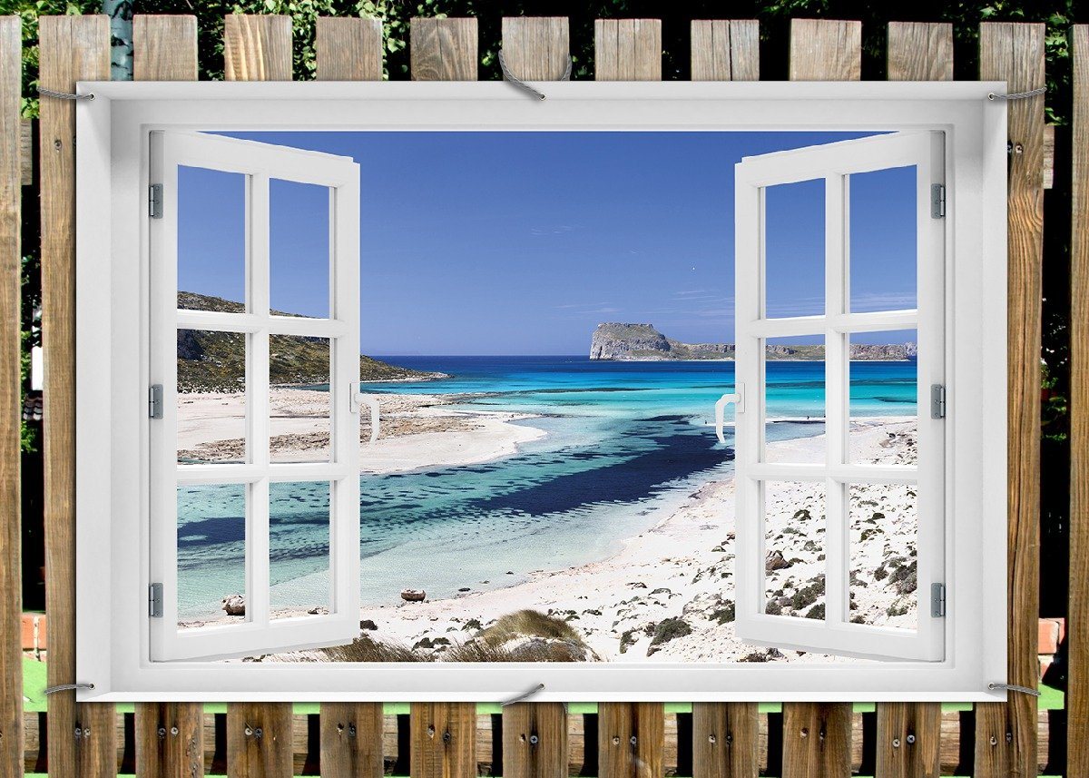 Thumbnail - Wallario Sichtschutzzaunmatten Einsame Bucht mit weißem Sand und klarem Wasser, mit Fenster-Illusion