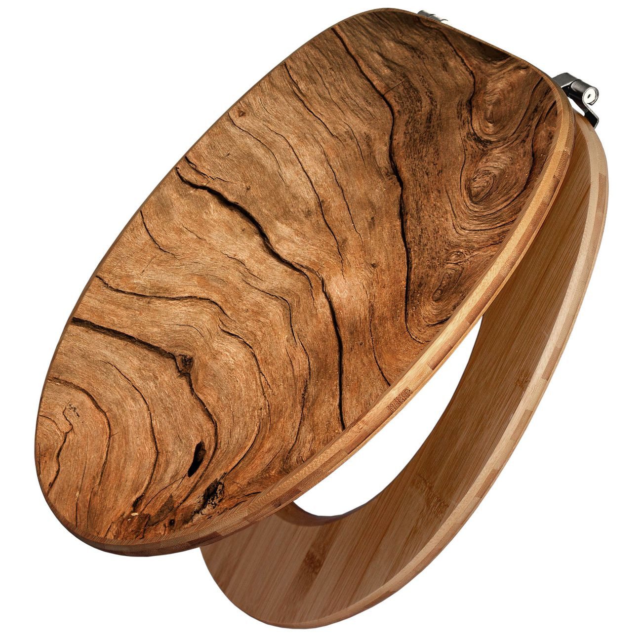 banjado WC-Sitz Bambus Motiv Trockenes Holz (umweltfreundliches Material, Edelstahl Scharniere), 44 x 38 x 5 cm