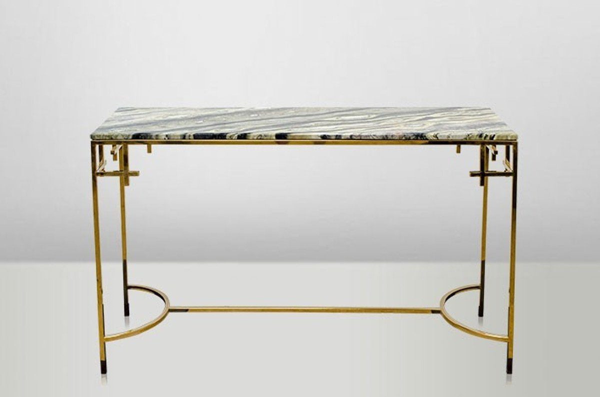 Casa Padrino Beistelltisch Art Deco Konsolentisch Gold Metall / Marmor 130 x 40 cm- Jugendstil Konsole - Möbel Wohnzimmer