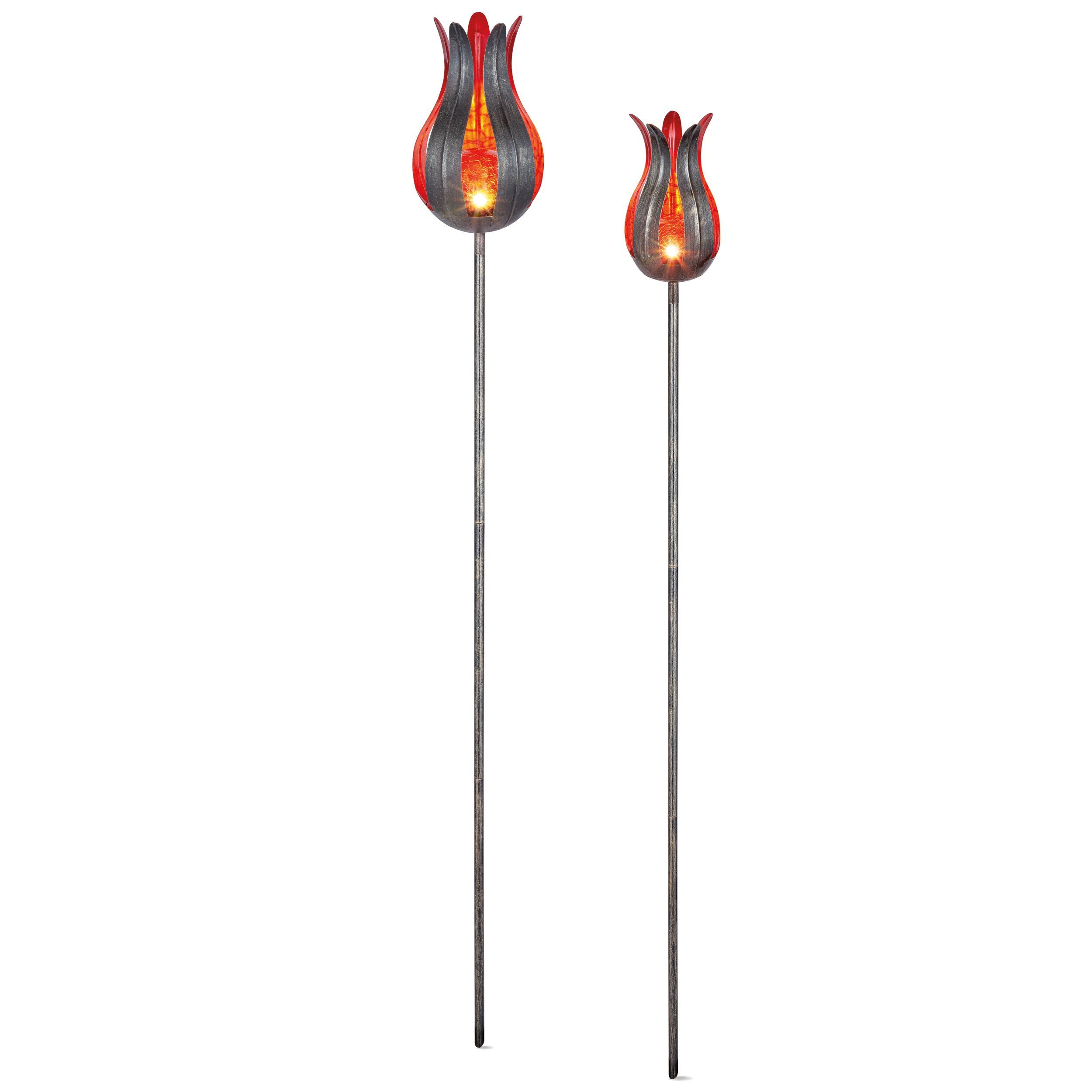 esotec LED Gartenleuchte Metall Solar Stableuchten Lilie rot H110+120cm Bru günstig online kaufen